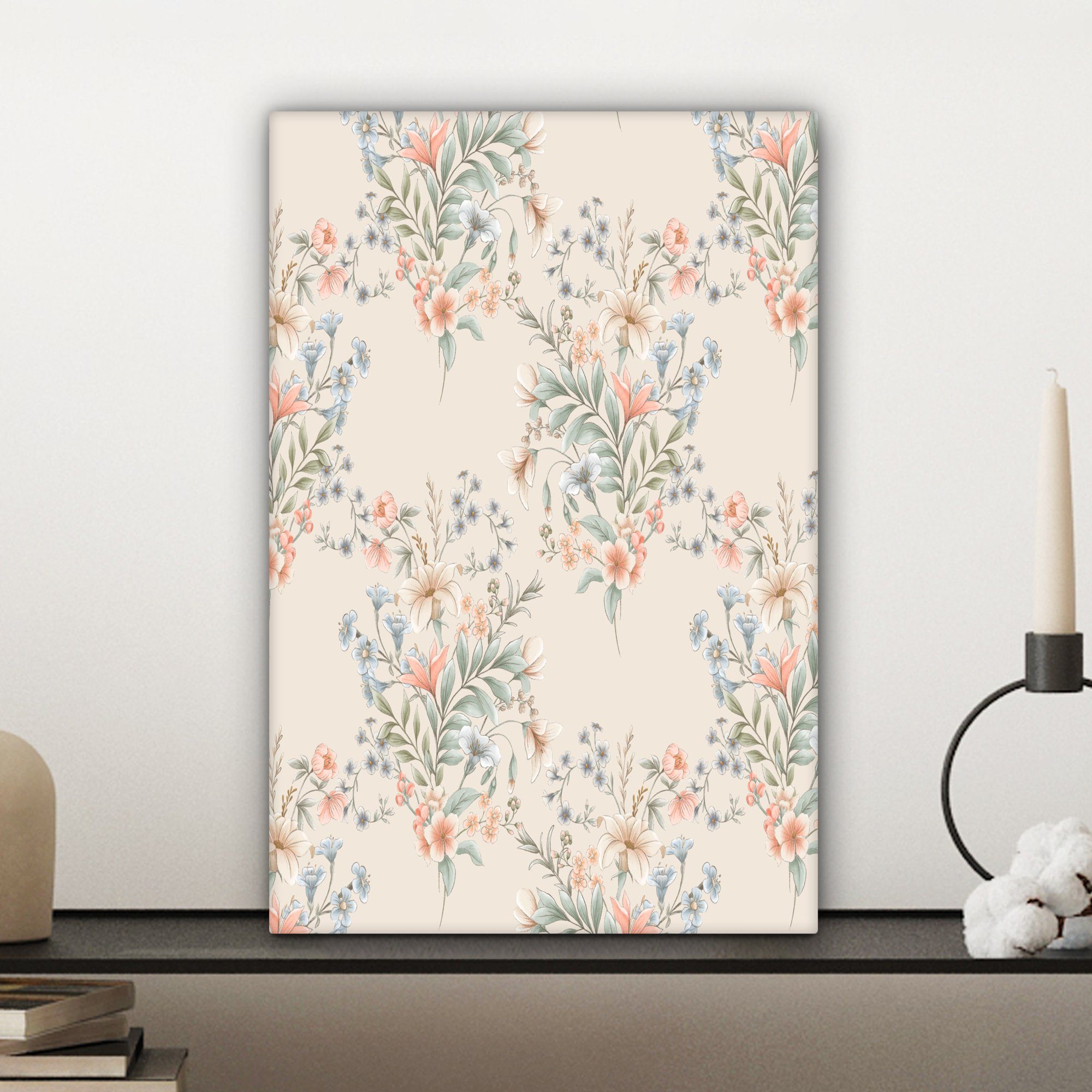 OneMillionCanvasses® Leinwandbild Blumen - (1 Zackenaufhänger, 20x30 cm - Leinwandbild St), fertig inkl. Gemälde, Rosa bespannt Blätter