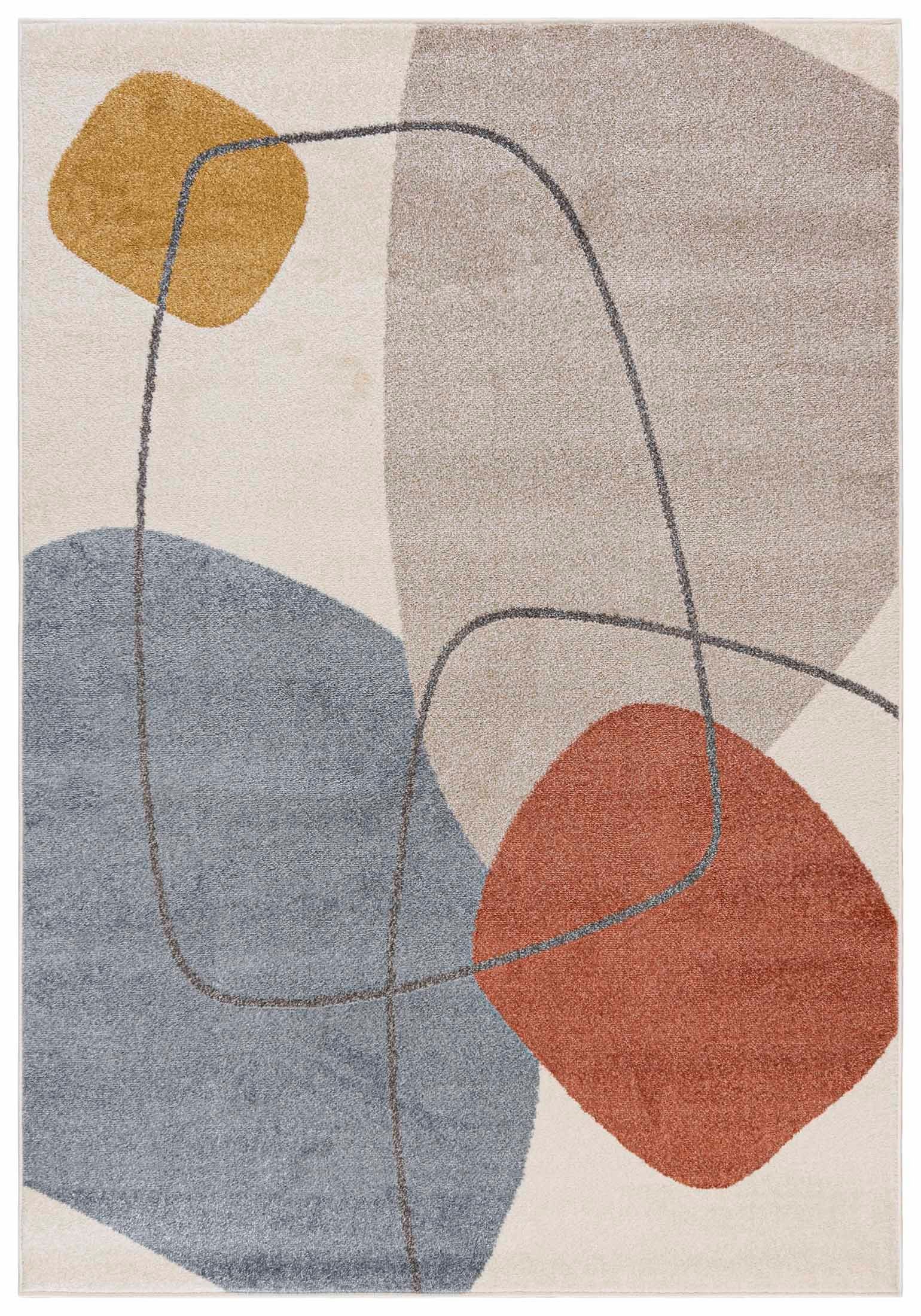 Mazovia Designteppich Modern Geometrisch Beige Blau Wohnzimmer, Schlafzimmer, Büro, Fußbodenheizung