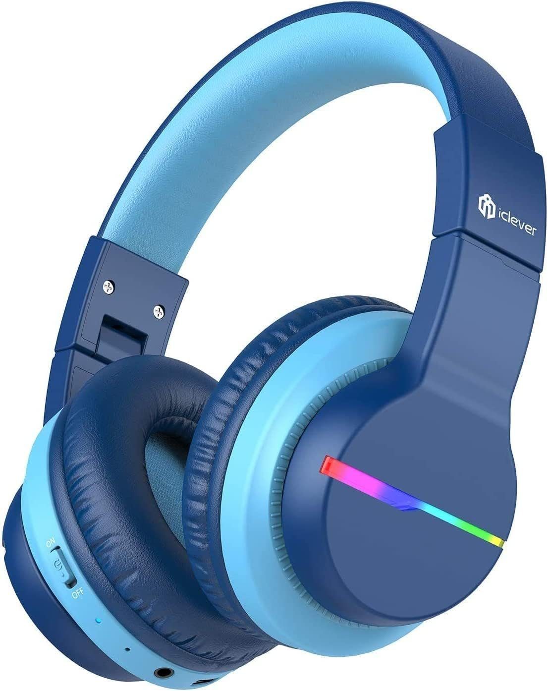 LED-Leuchten, mit BTH12 iclever (Bluetooth, Blau Farbige Lautstärkebegrenzung) Over-Ear-Kopfhörer 74/85/94dB