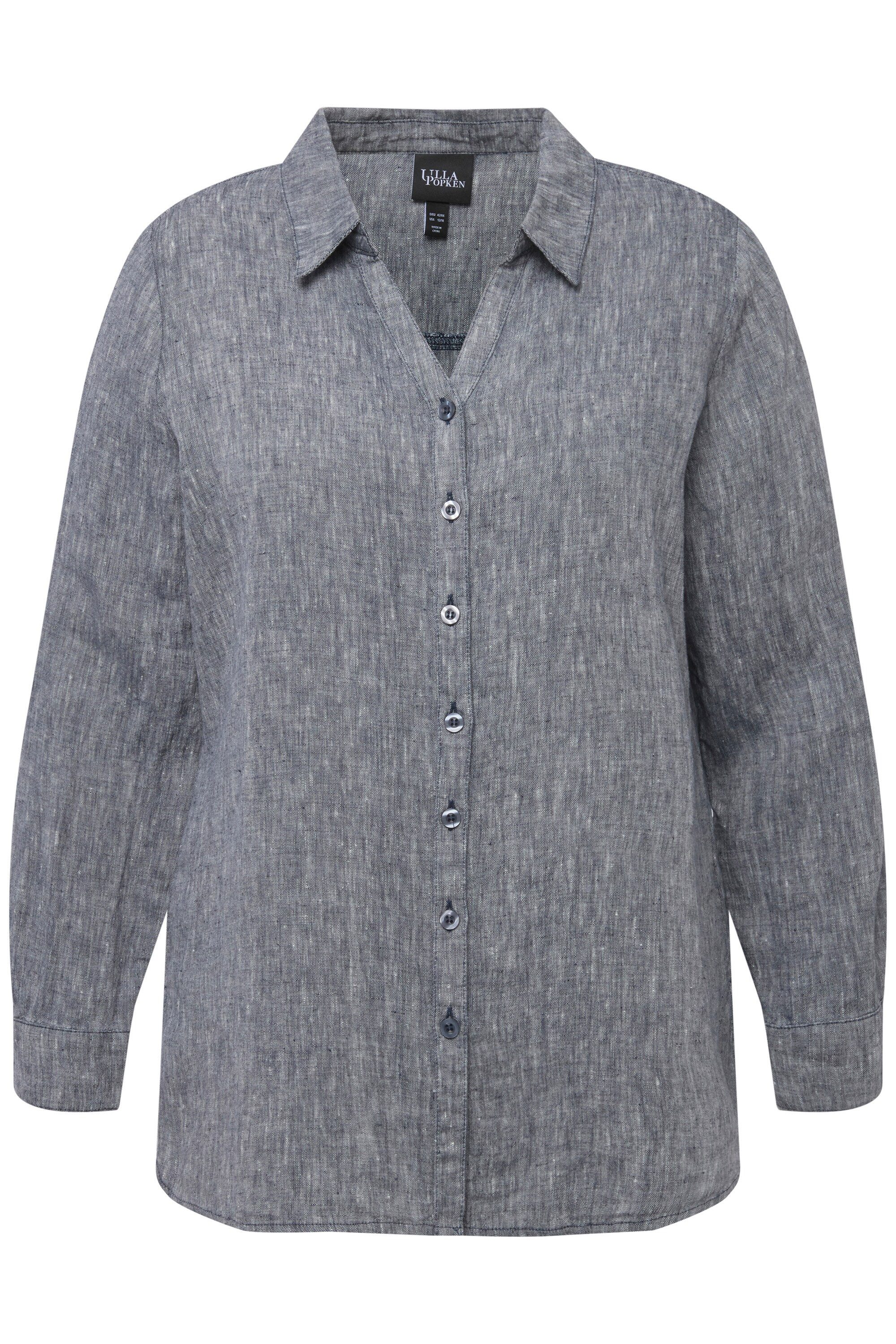 Ulla Popken Hemdbluse Bluse Leinen offener Kragen Langarm günstig online kaufen