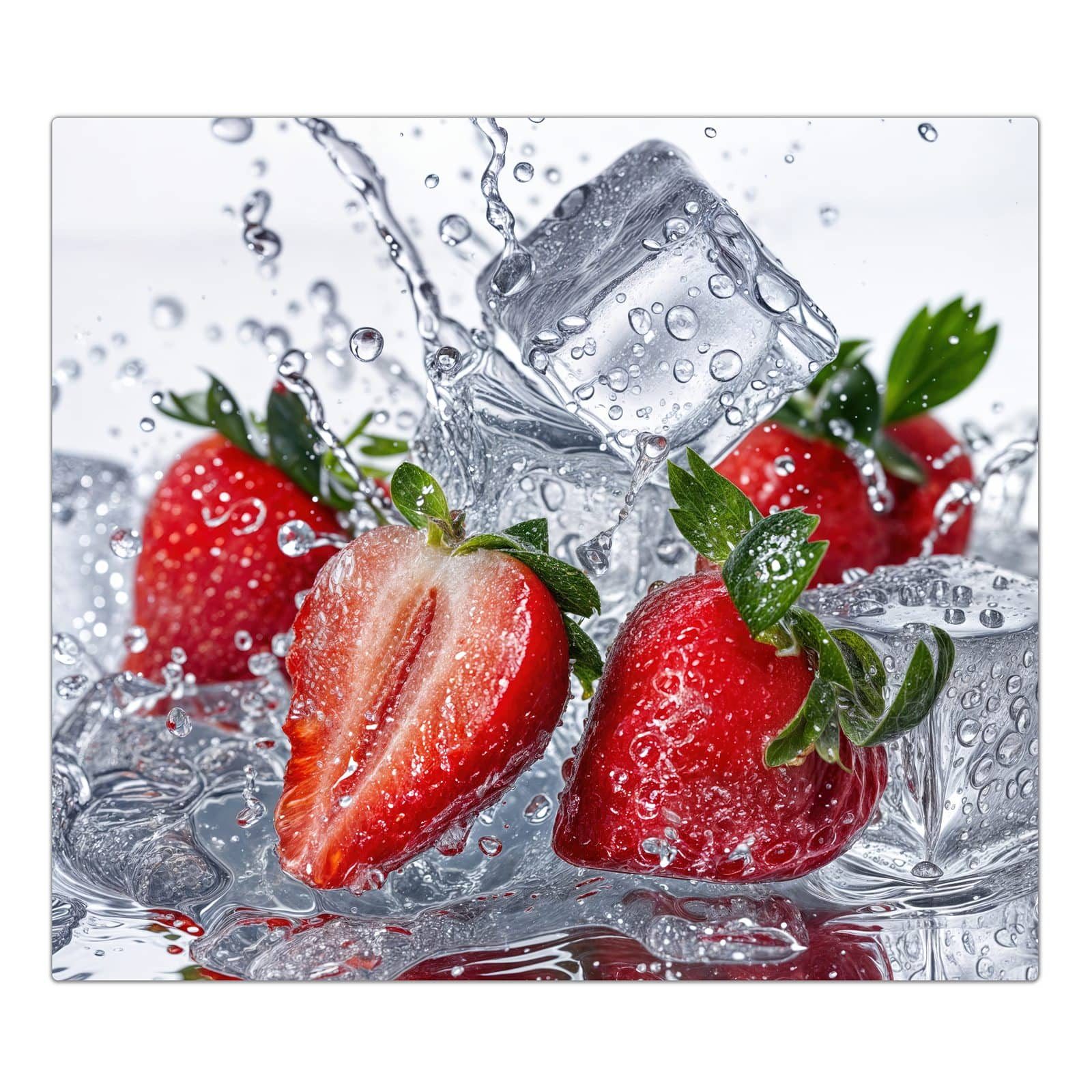 Primedeco Herd-Abdeckplatte Herdabdeckplatte Spritzschutz aus Glas Erdbeeren im Wasser, Glas, (1 tlg)