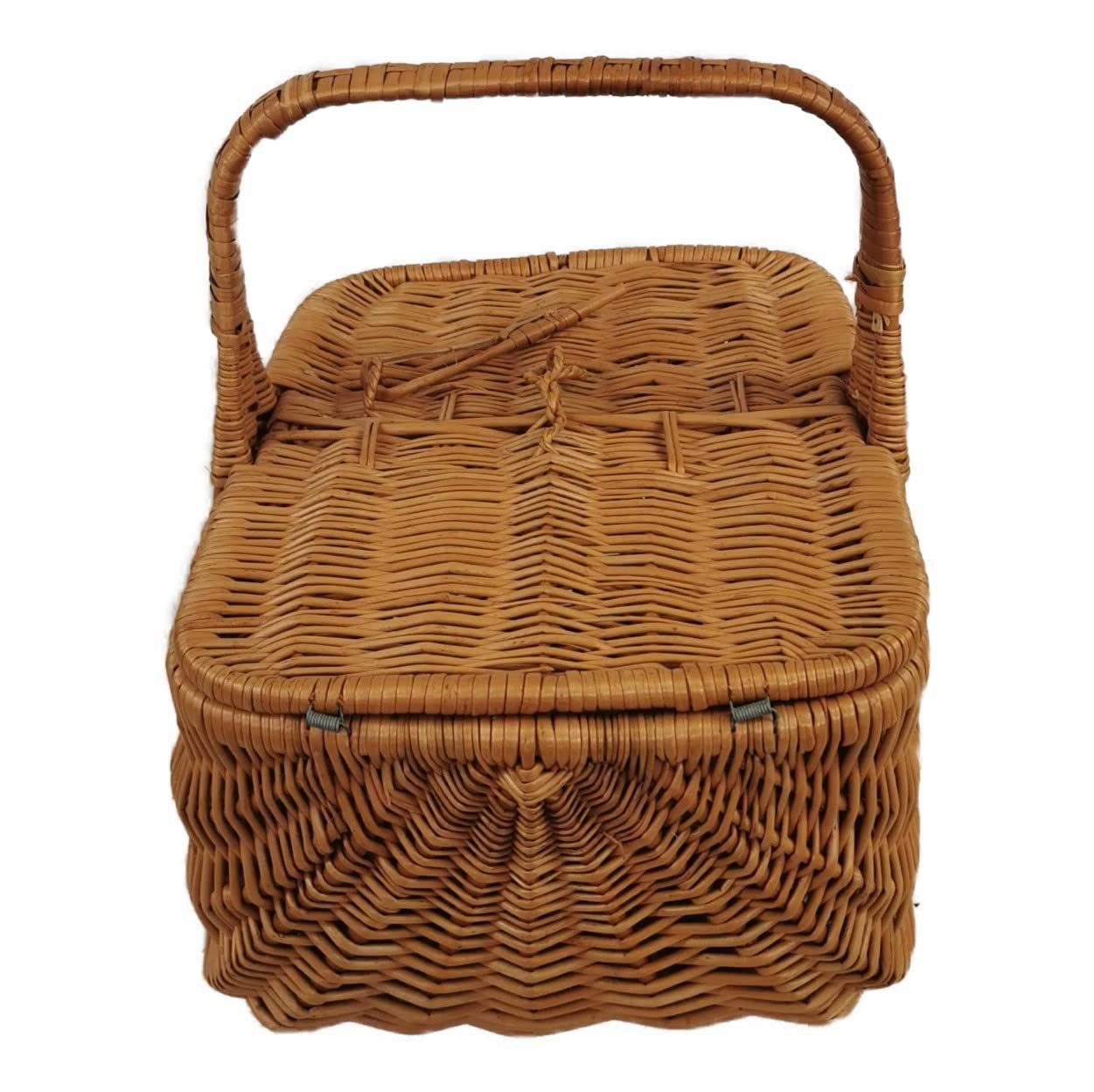 natuleo by pokuc Flaschenkorb Picknickkorb aus Weide mit Deckel Braun 43x30x38 cm Rechteckig