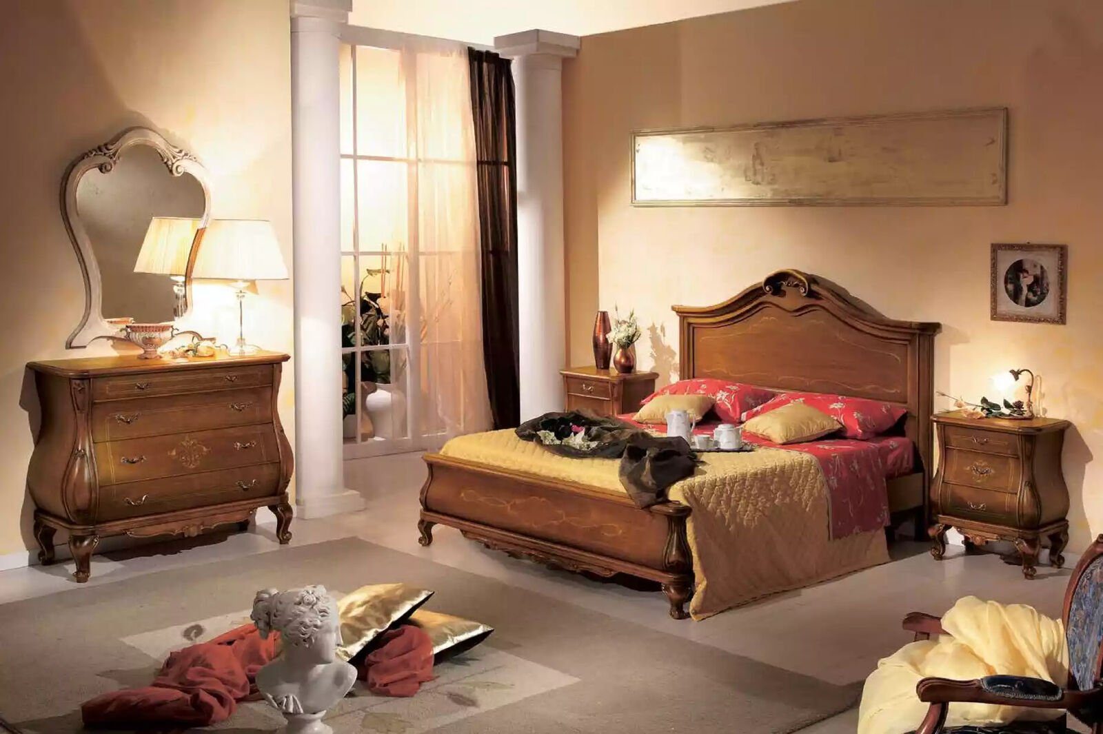 (1-tlg., im Made Bett), Betten Stil Holzdoppelbett Schlafzimmer Klassischen Italy Luxuriöses Nur JVmoebel Bett in