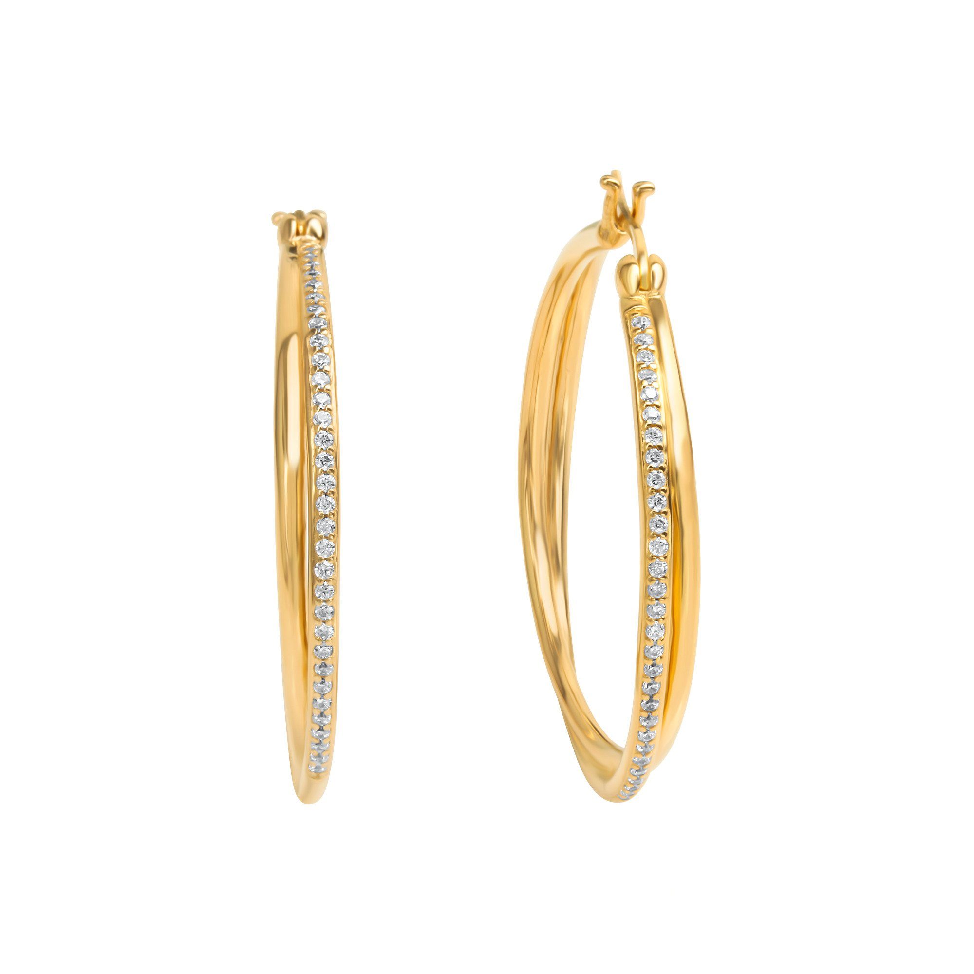 Paar Creolen 925 Silber vergoldet Zirkonia weiss