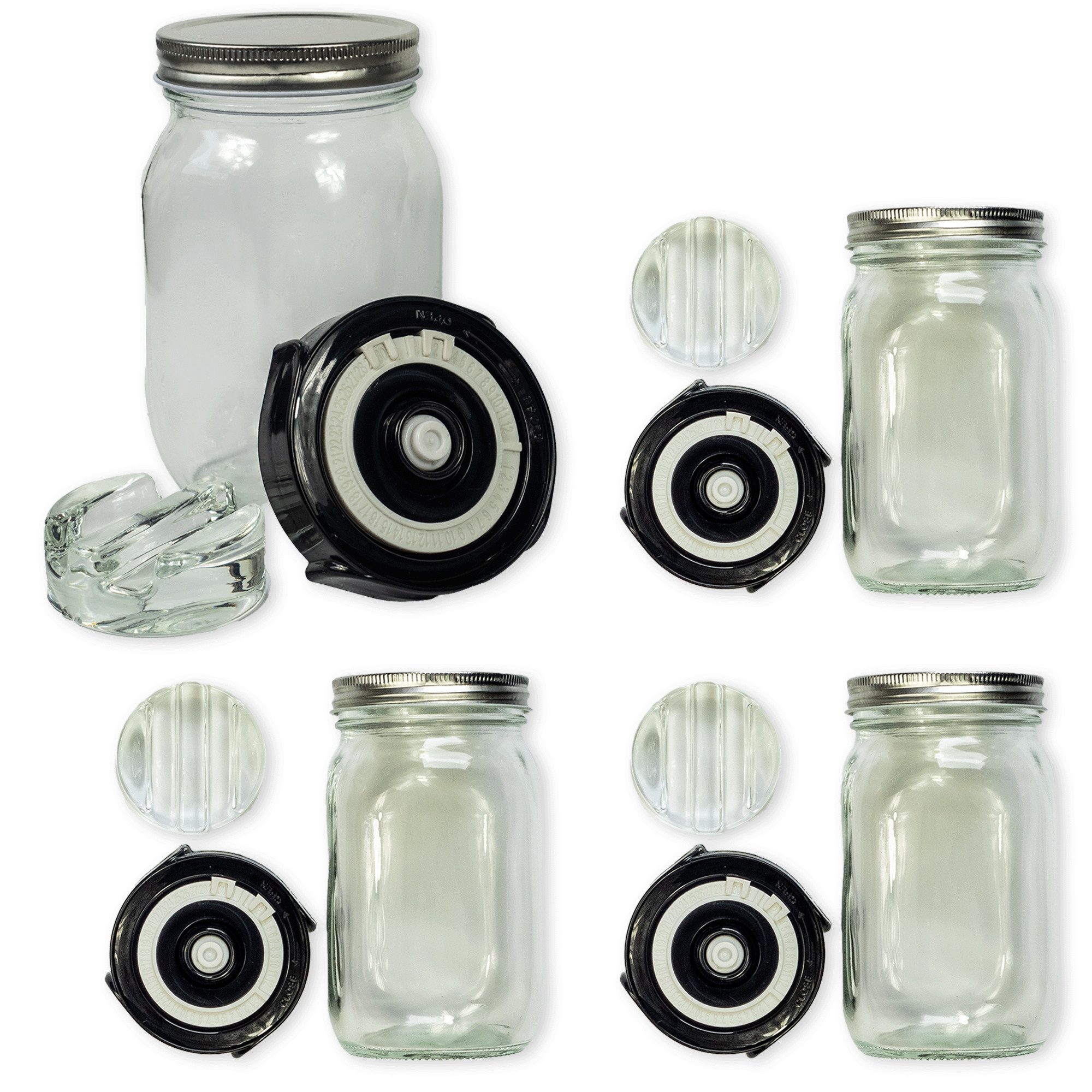 Blubberglas Fermentationsglas Erweiterungskit Zuhause Sauerkraut, Gurken, Kimchi fermentieren, (4x Glas, 4x Fermentationsdeckel, 4x Glasgewicht, 4x Schraubdeckel), Assembled in Germany