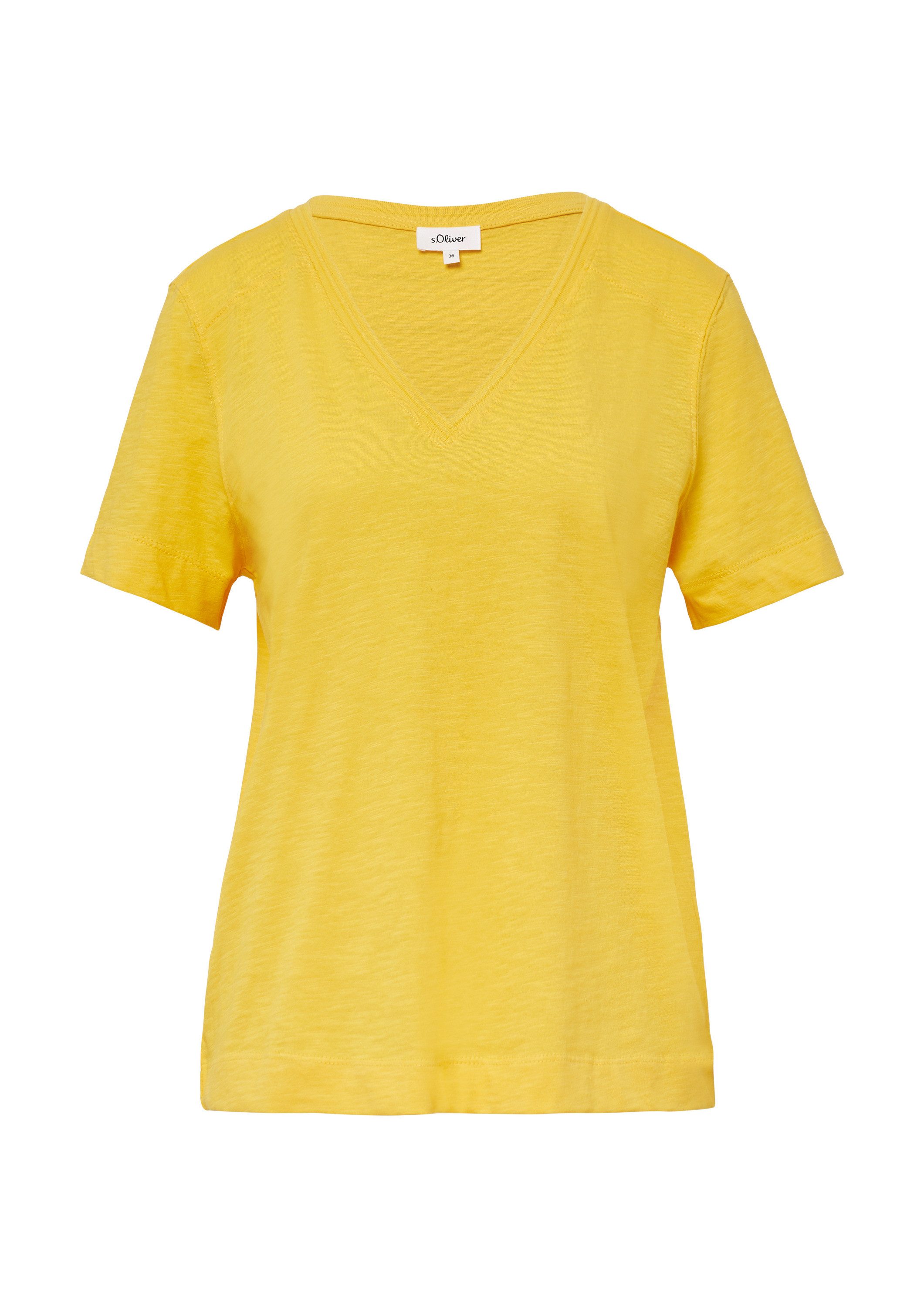 s.Oliver Kurzarmshirt T-Shirt T-Shirt aus Flammgarn mit V-Ausschnitt günstig online kaufen