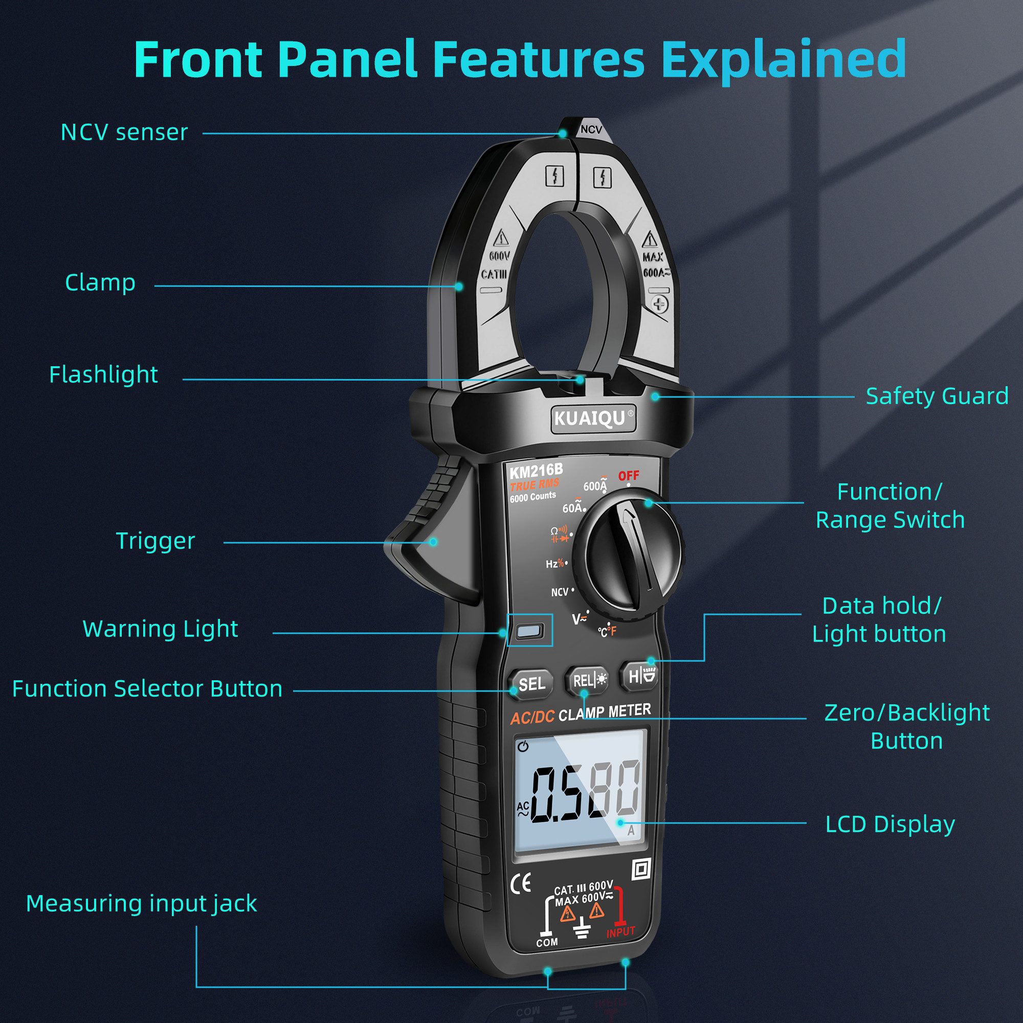 BBG Spannungsprüfer Digitales Multimeter Zangenmessgerät AC/DC mit LED-Licht