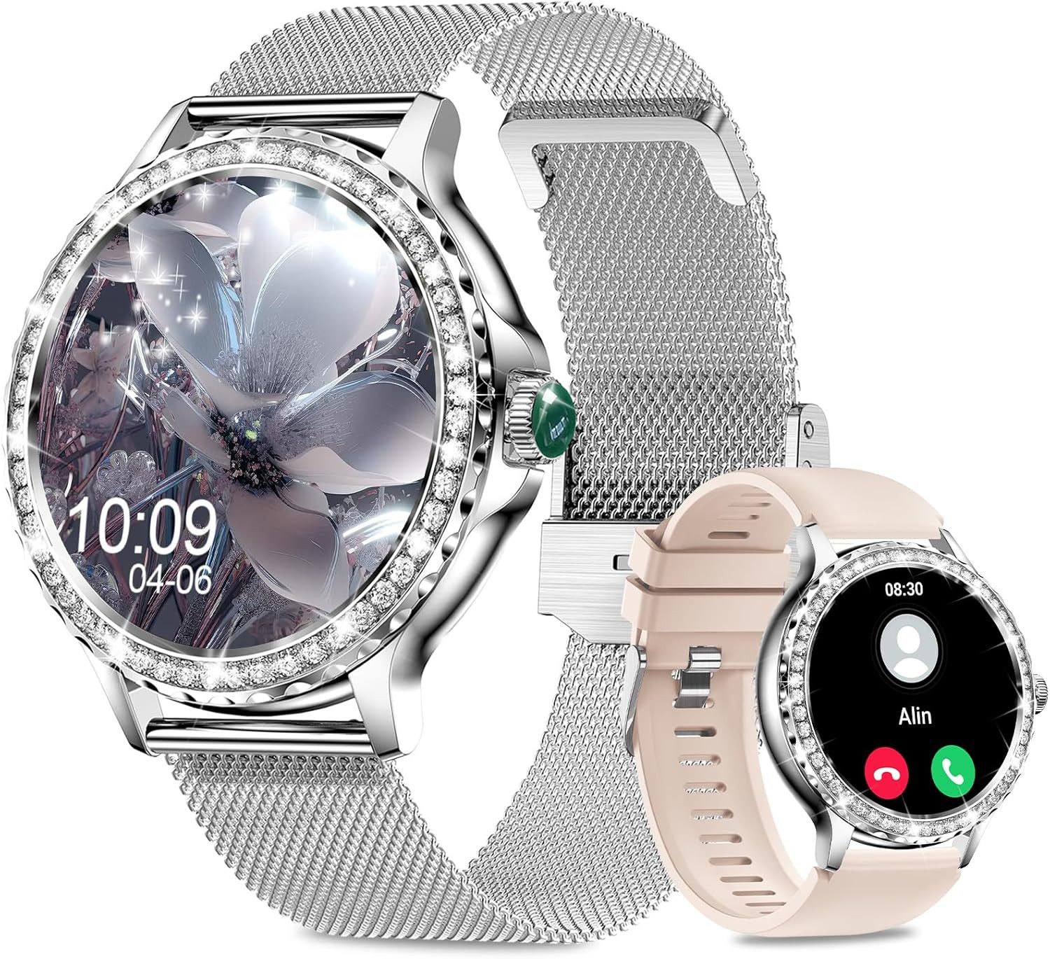 Fitoncloud NX19 Smartwatch (3,3 cm, android ios), Elegante Damen Smartwatch mit Telefonfunktion und Gesundheitsfeatures