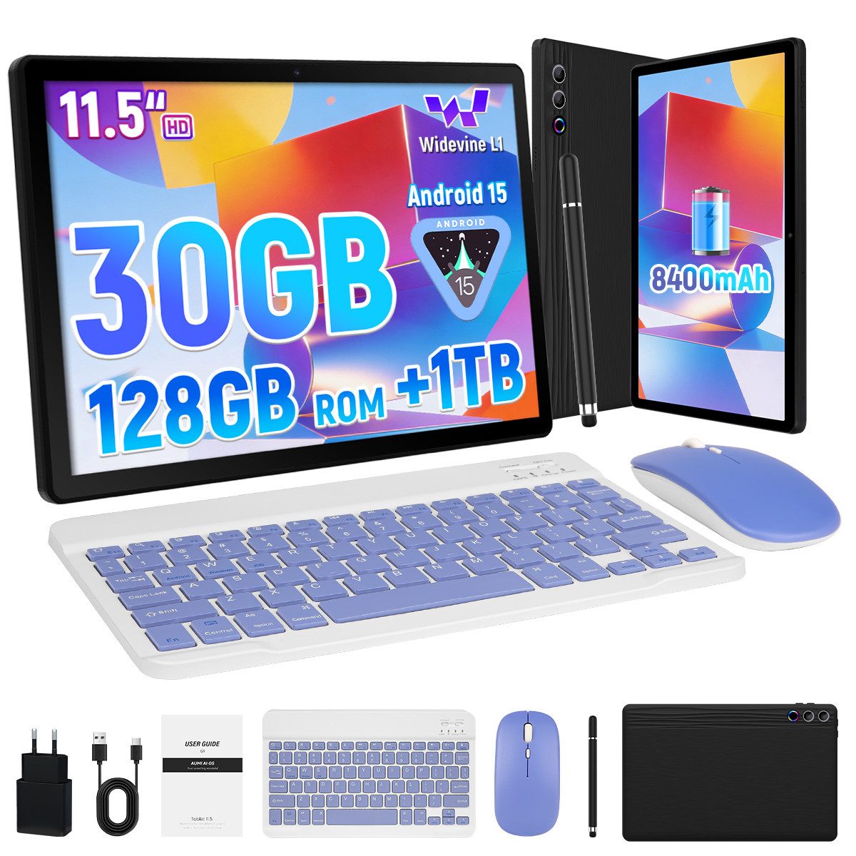 BUFO 11,5'' 30GB+128GB 2K-Display 8400mAh Octa-Core Tablet (11.5", 128 GB, Android, 5G/2.4G WiFi, 2K Display, Widevine L1, Dual-Kamera, WiFi 6)