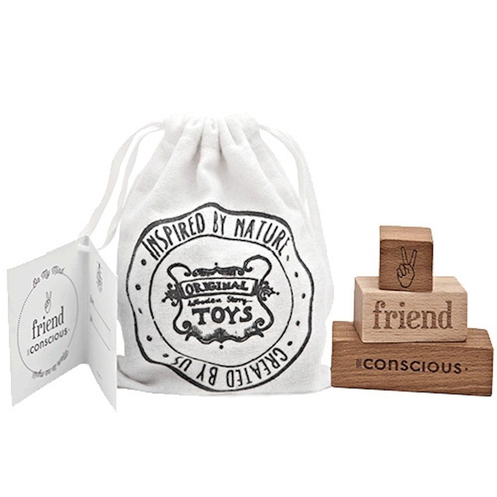 Woodenstory On My Mind: Conscious/ Friends/… (FSC) Stofftasche Holzspielzeug Spielbausteine, aus FSC-zertifiziertem Holz hergestellt