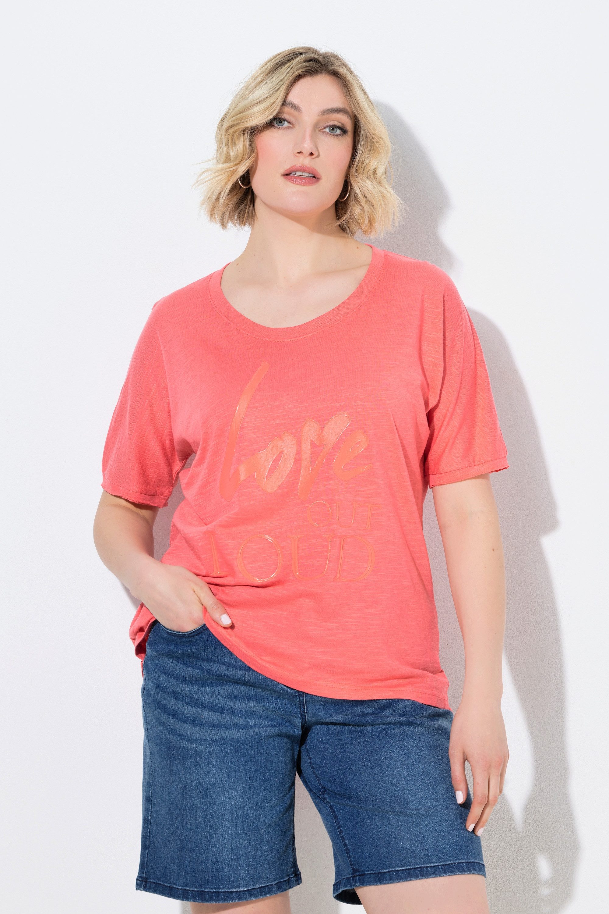 T-Shirt T-Shirt Schriftmotiv Oversized Rundhals Halbarm