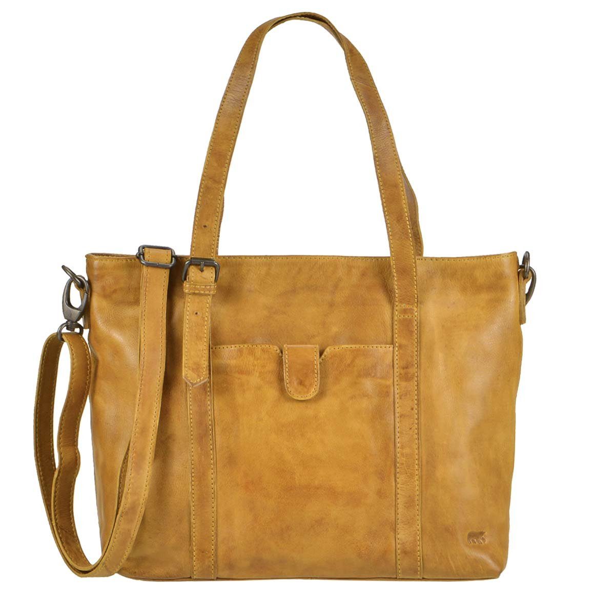 Bear Design Umhängetasche "Diede" Cow Lavato Leder, Handtasche, Shopper 34x27cm, Schultertasche, knautschig weich gelb