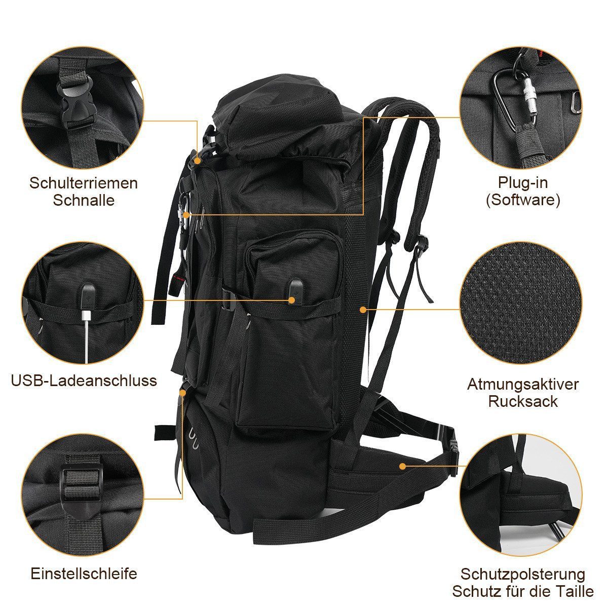 Forrlite Tourenrucksack Wanderrucksack 70L Reiserucksack Militär Rucksack für Camping (Trekkingrucksack für Wandern, Klettern, Reisen Sport), Separatem Schuhfach, wasserdicht, ultraleicht und reißfest