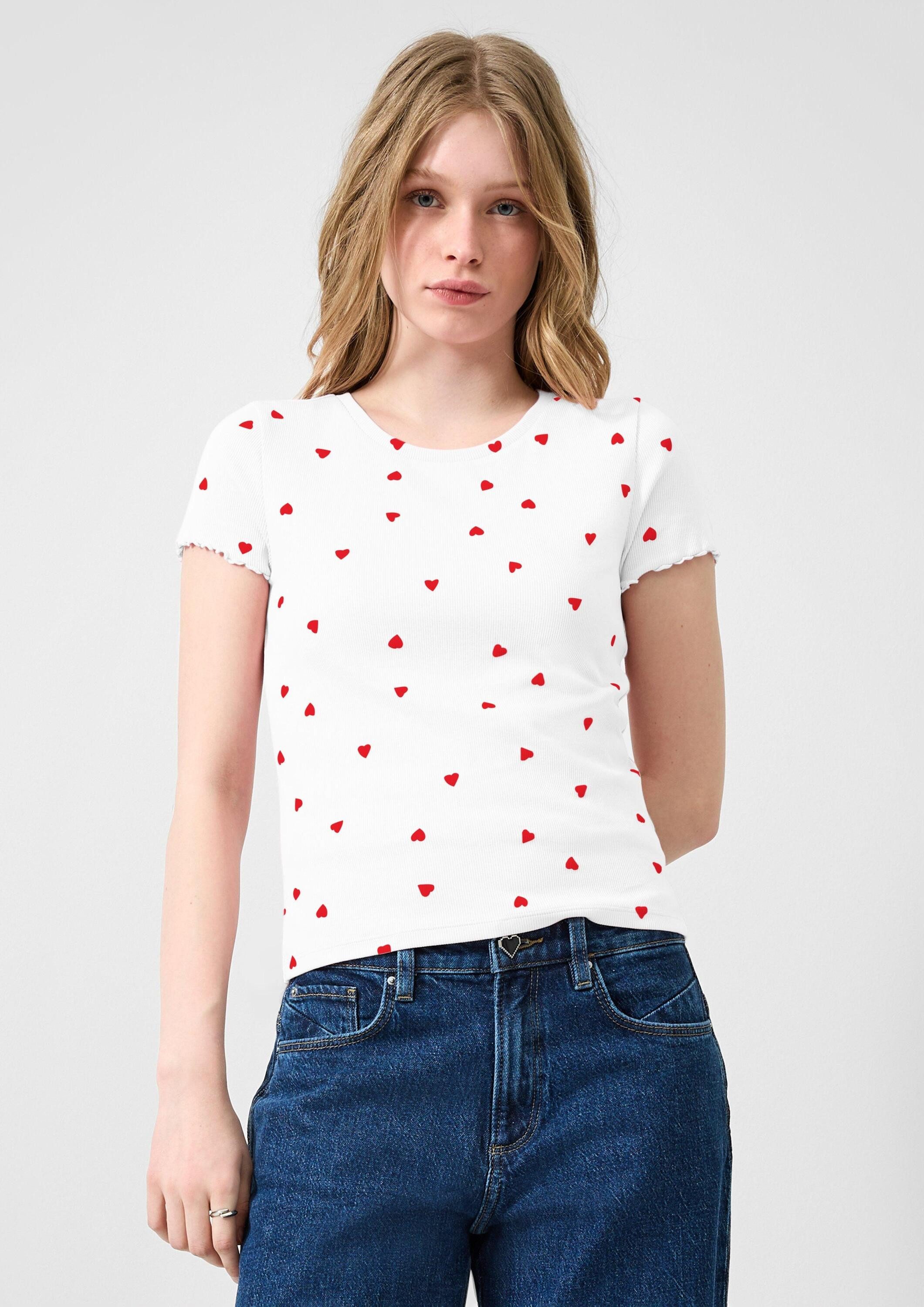 QS Kurzarmshirt T-Shirt Rippshirt, Valentine's Day günstig online kaufen