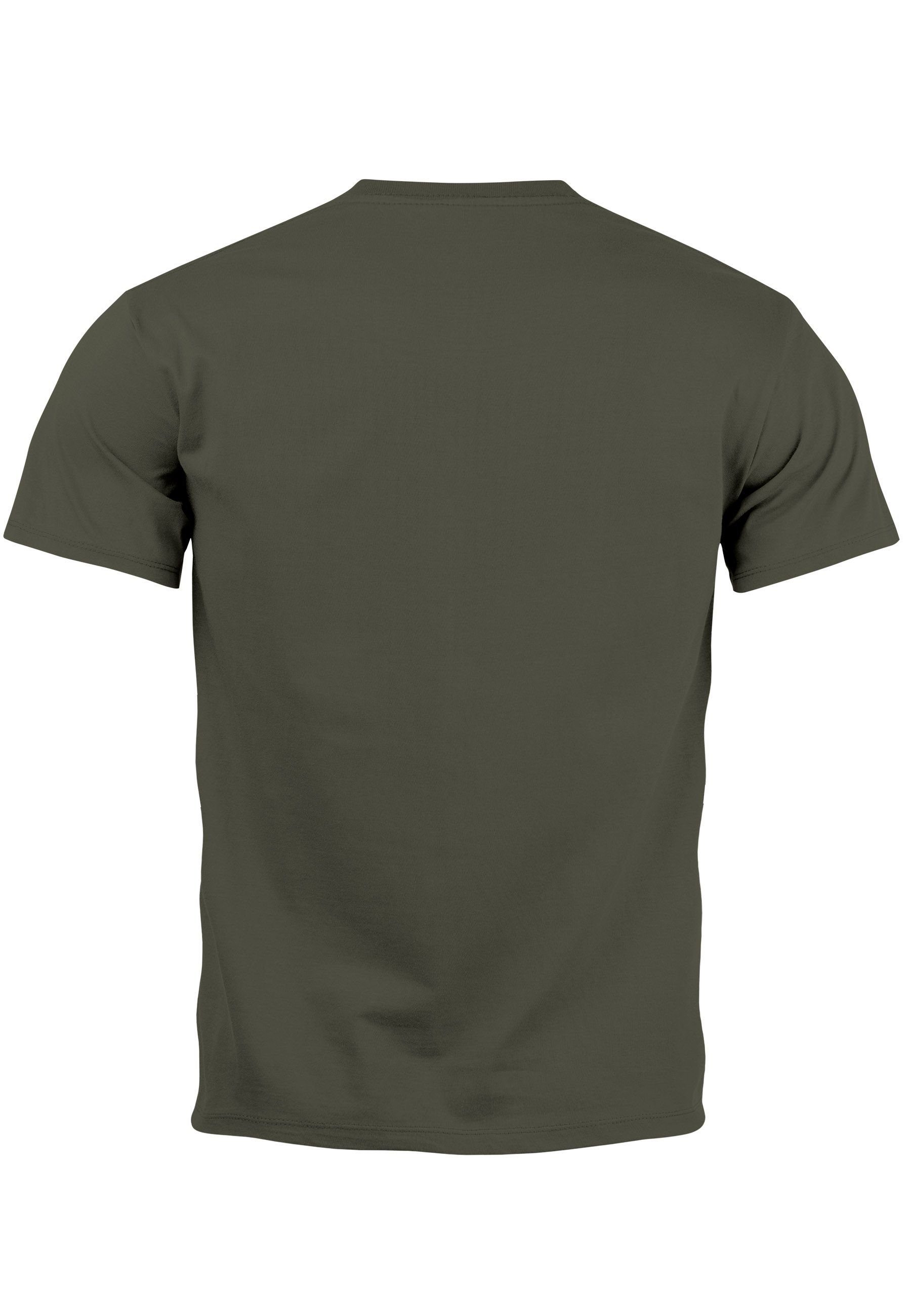 Herren Neverless Outdoor Printshirt Print Aufdruck Grafik army mit Print-Shirt Bär Polygon T-Shirt N Motive