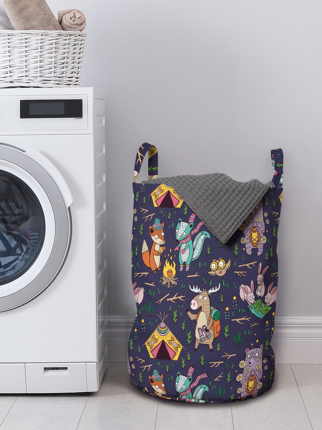 Waschsalons, mit Kordelzugverschluss Abenteuer Camping-Konzept Griffen für Wäschesäckchen Wäschekorb Abakuhaus