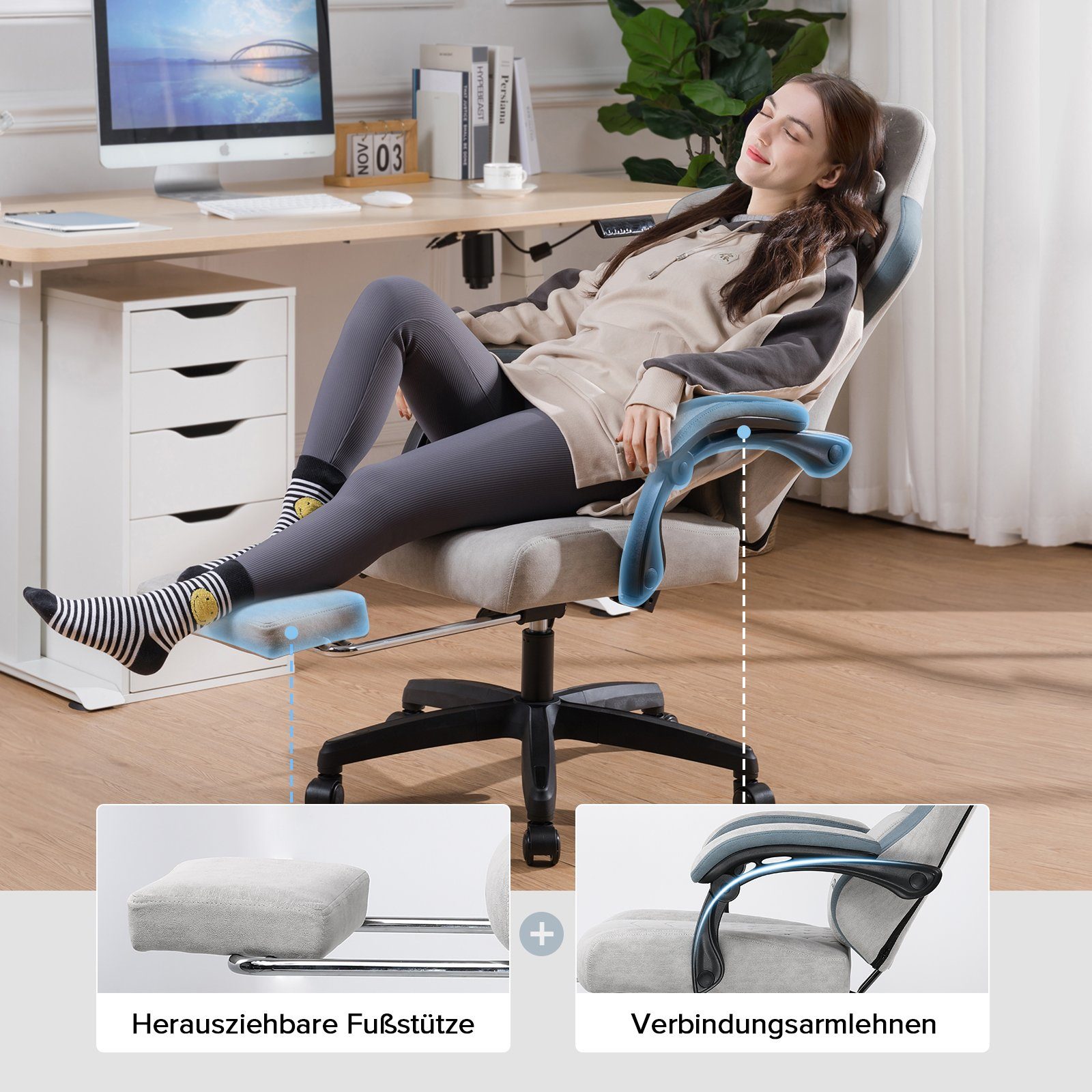 GTPLAYER Gaming-Stuhl Ergonomischer Gaming Sessel Schreibtischstuhl mit Stoffoberfläche (Pacekung), Federsitzkissen mit Fußstütze