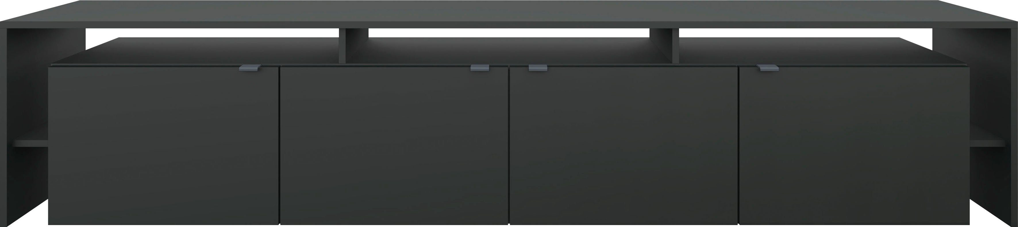 borchardt Möbel TV-Schrank Sophia Breite 220 cm, mit Überbau schwarz matt / schwarz matt | schwarz matt