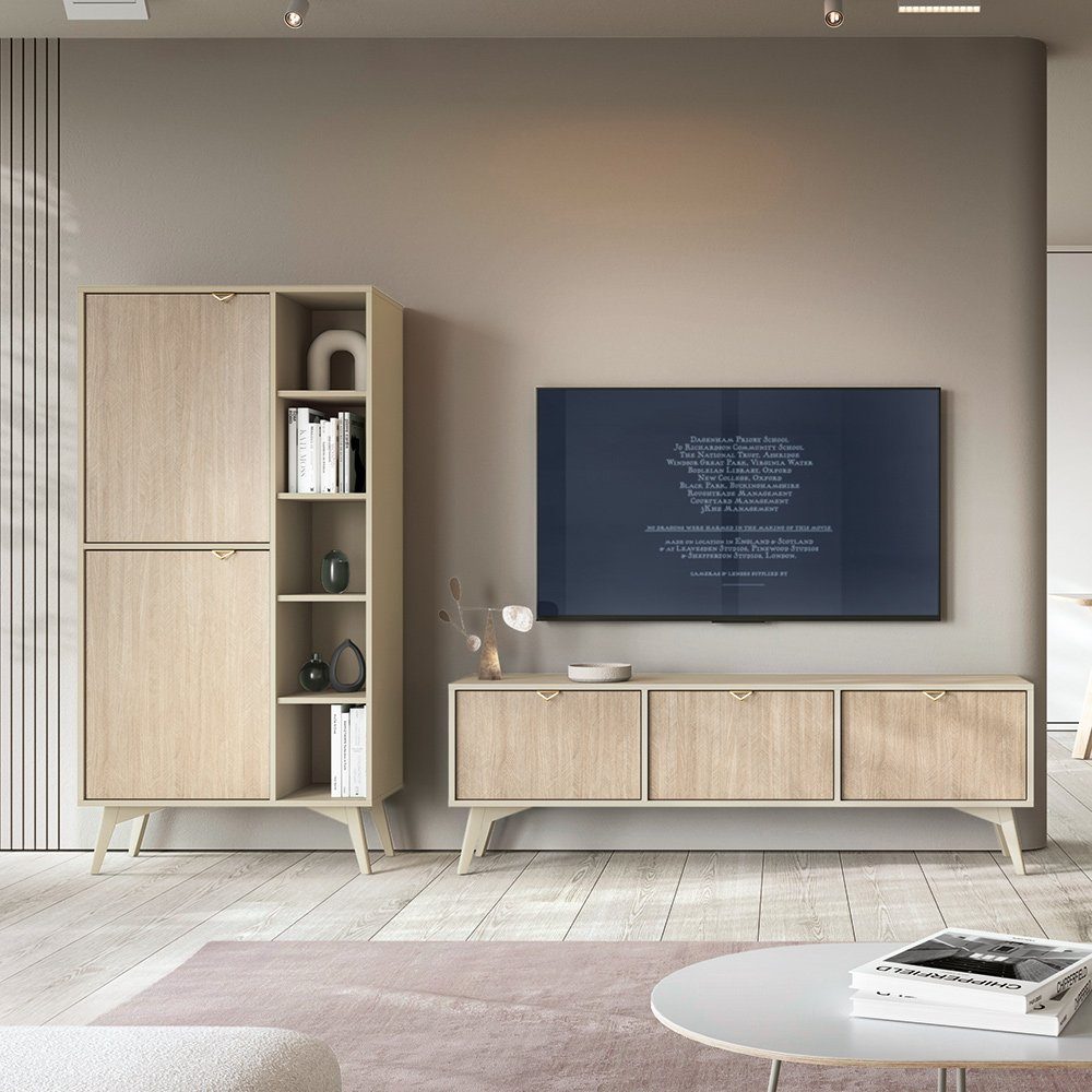 Lomadox Wohnwand FAREHAM-160, (2-St), sandfarben, Front mit Fischgrätenmust günstig online kaufen