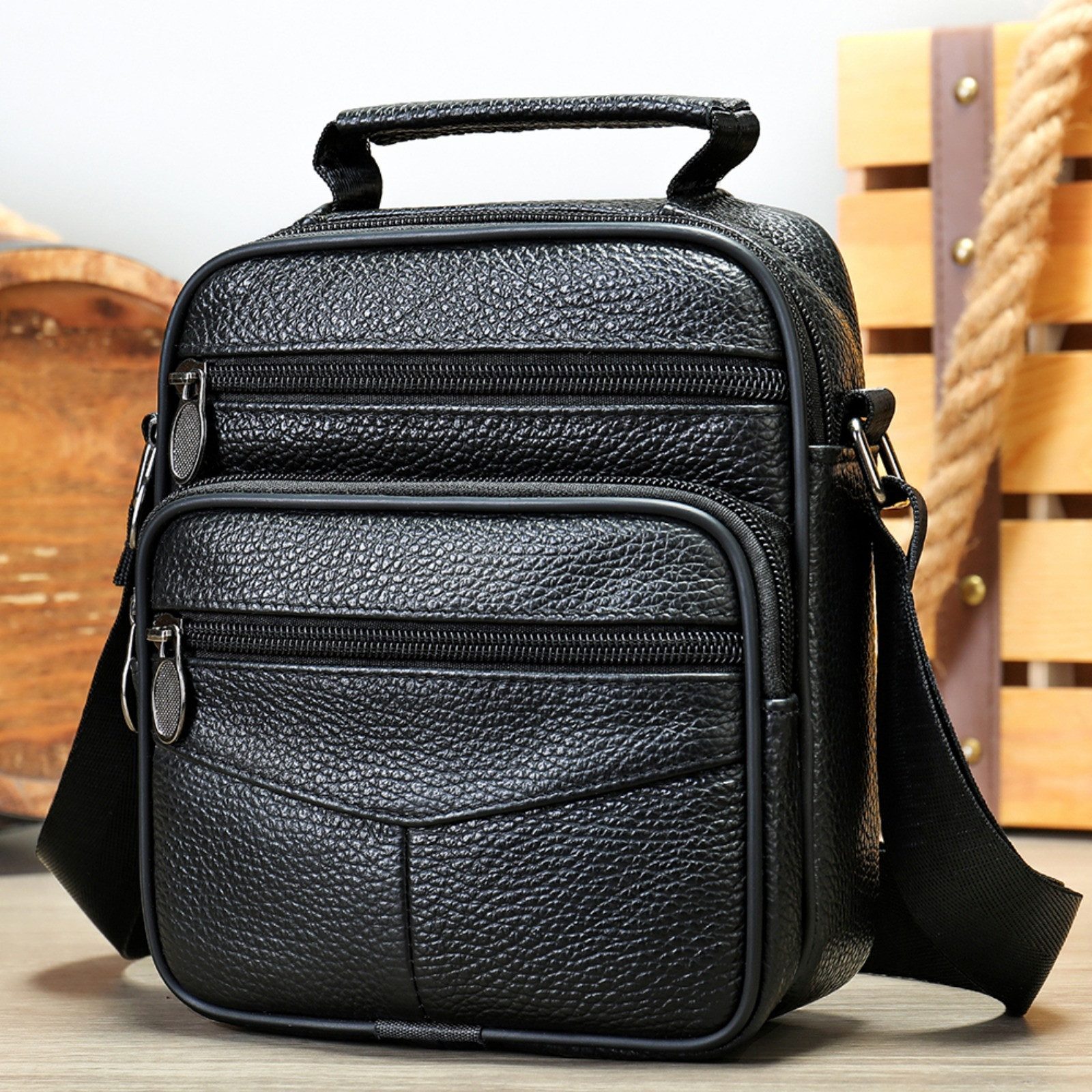 YUBRO-STUDIO Messenger Bag Herren Umhängetasche Leder günstig online kaufen