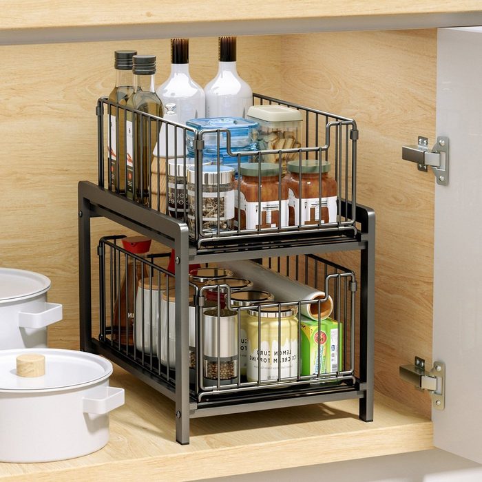 CALIYO Ablageregal Küchenregal Regal mit 2 Korb-Auszügen Aufbewahrung Bad Organizer Regal für Heimat und Büro