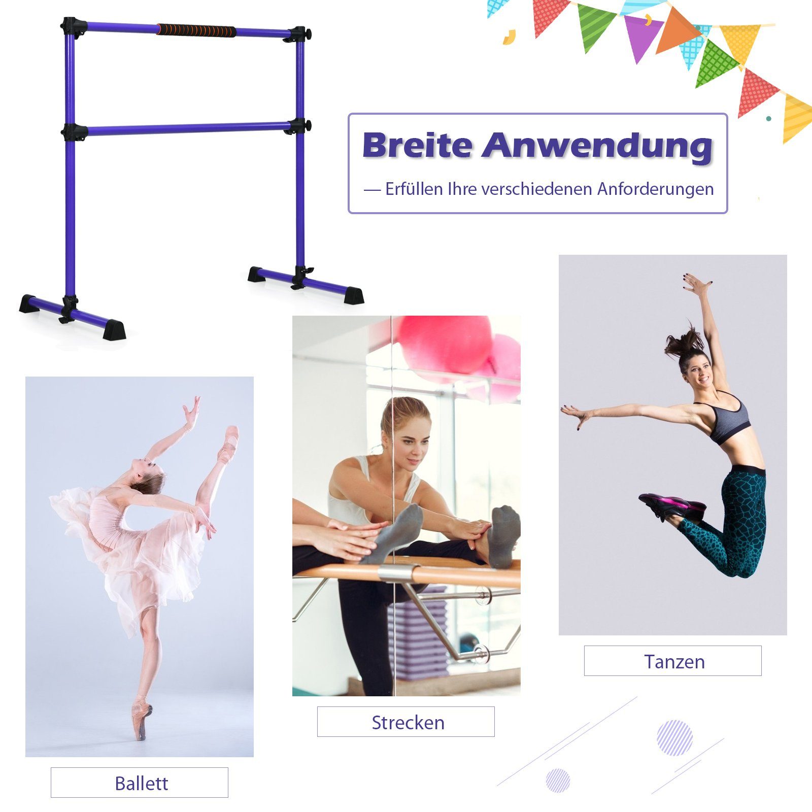 COSTWAY Balancetrainer Ballettstange, stufenlos höhenverstellbar