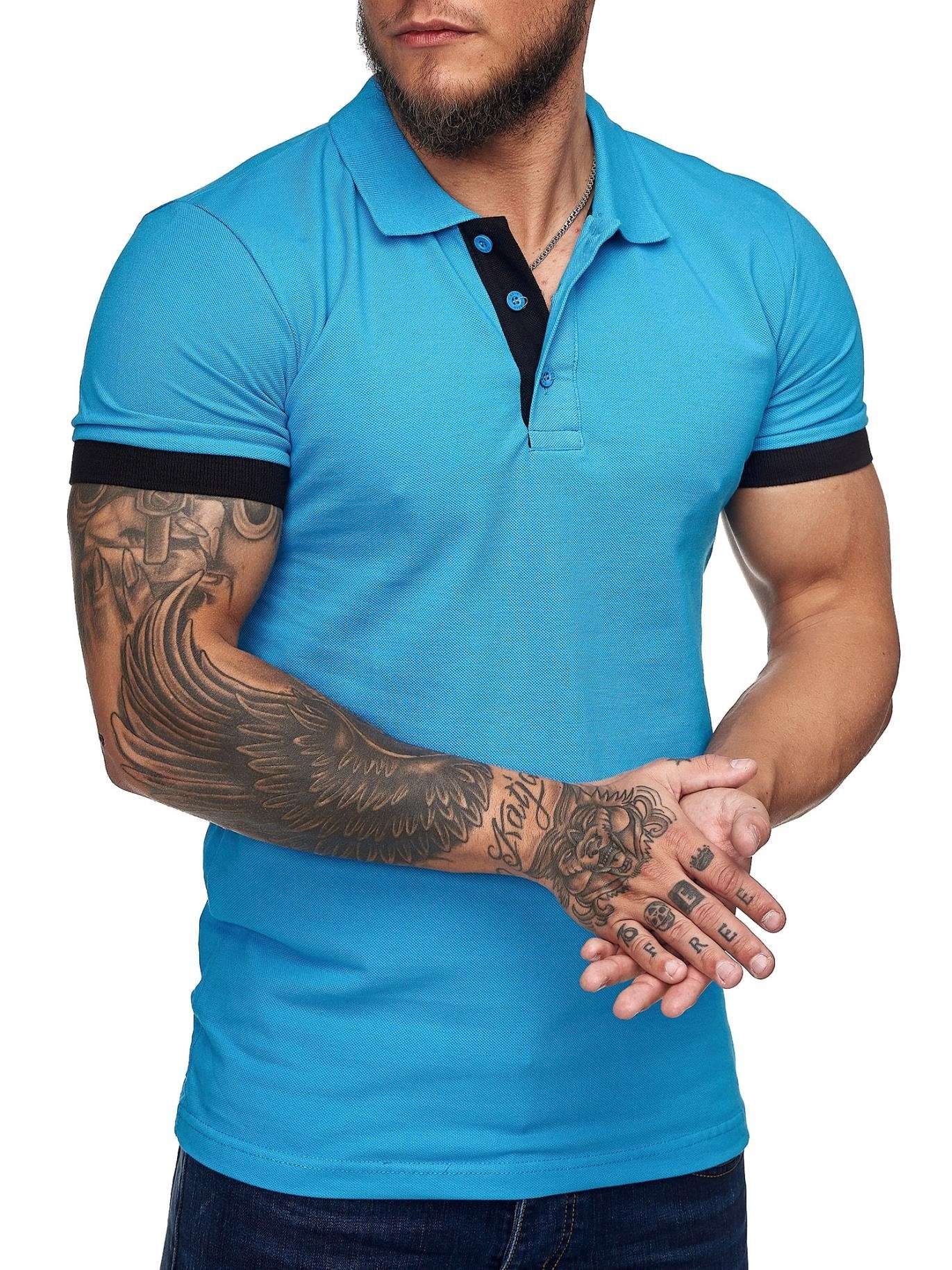 Türkis Slim Kurzarm Code47 Fit Poloshirt (1-tlg) T-Shirt Basic Code47 Polohemd Herren Einfarbig