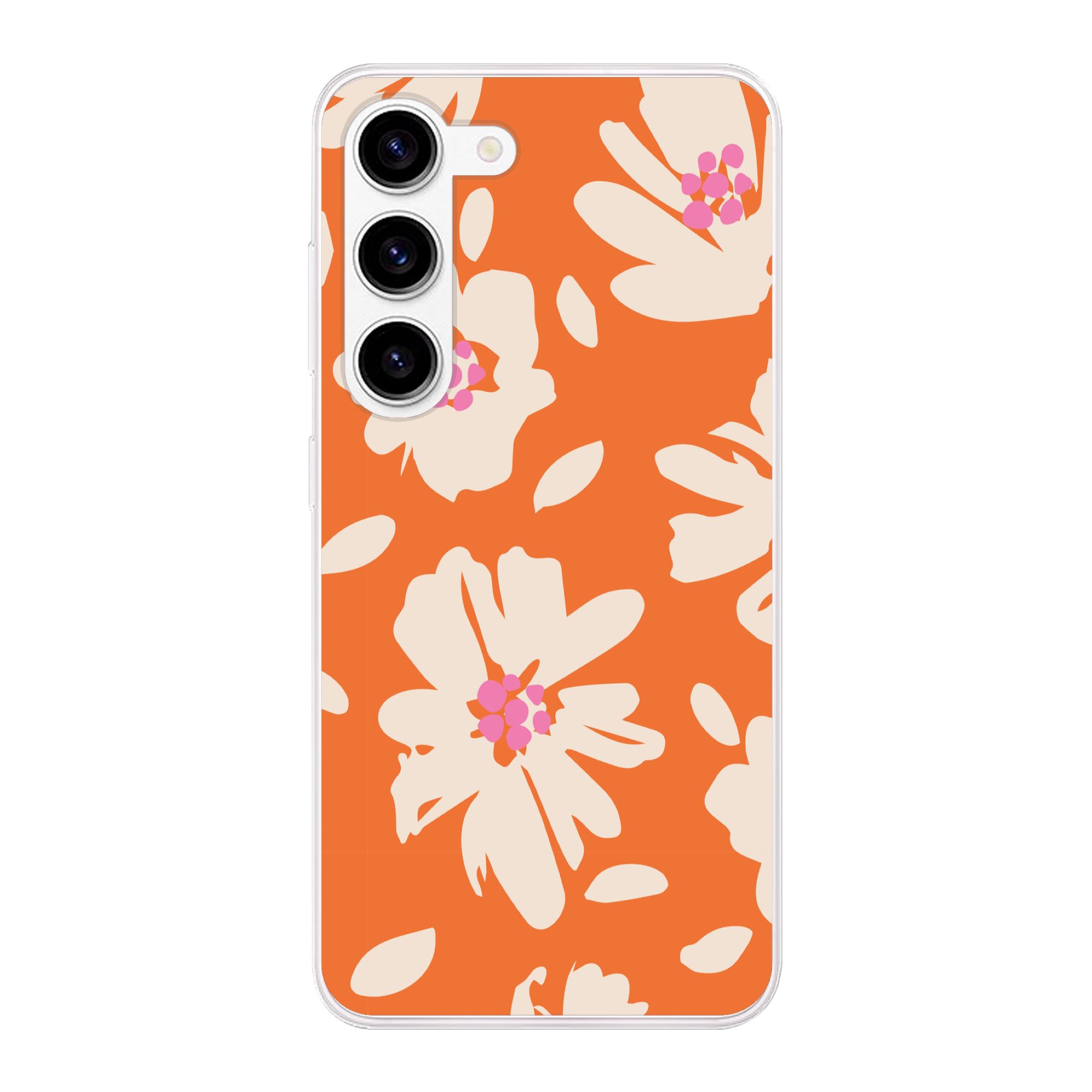 MuchoWow Handyhülle für Samsung Galaxy S23 Blumen - Orange - Beige - Rosa - Abstrakt, Phone Case, Silikon, Schutzhülle Dünn