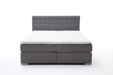 möbelando Boxspringbett Lenno, Boxspringbett Lenno mit Stoffbezug Hugo Uni grau, Liegefläche 180x200 cm, Kopfteil gesteppt, Metallfüße gebürstet