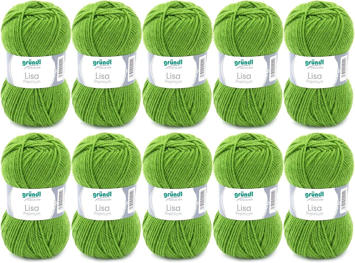 Gründl Wolle Lisa Premium Uni im 10x50g Wollpaket zum Handarbeiten Häkelwolle, (Wolle zum Stricken, Häkeln, Handarbeiten, Handstrickgarn), weich und pflegeleicht, ohne Schurwolle