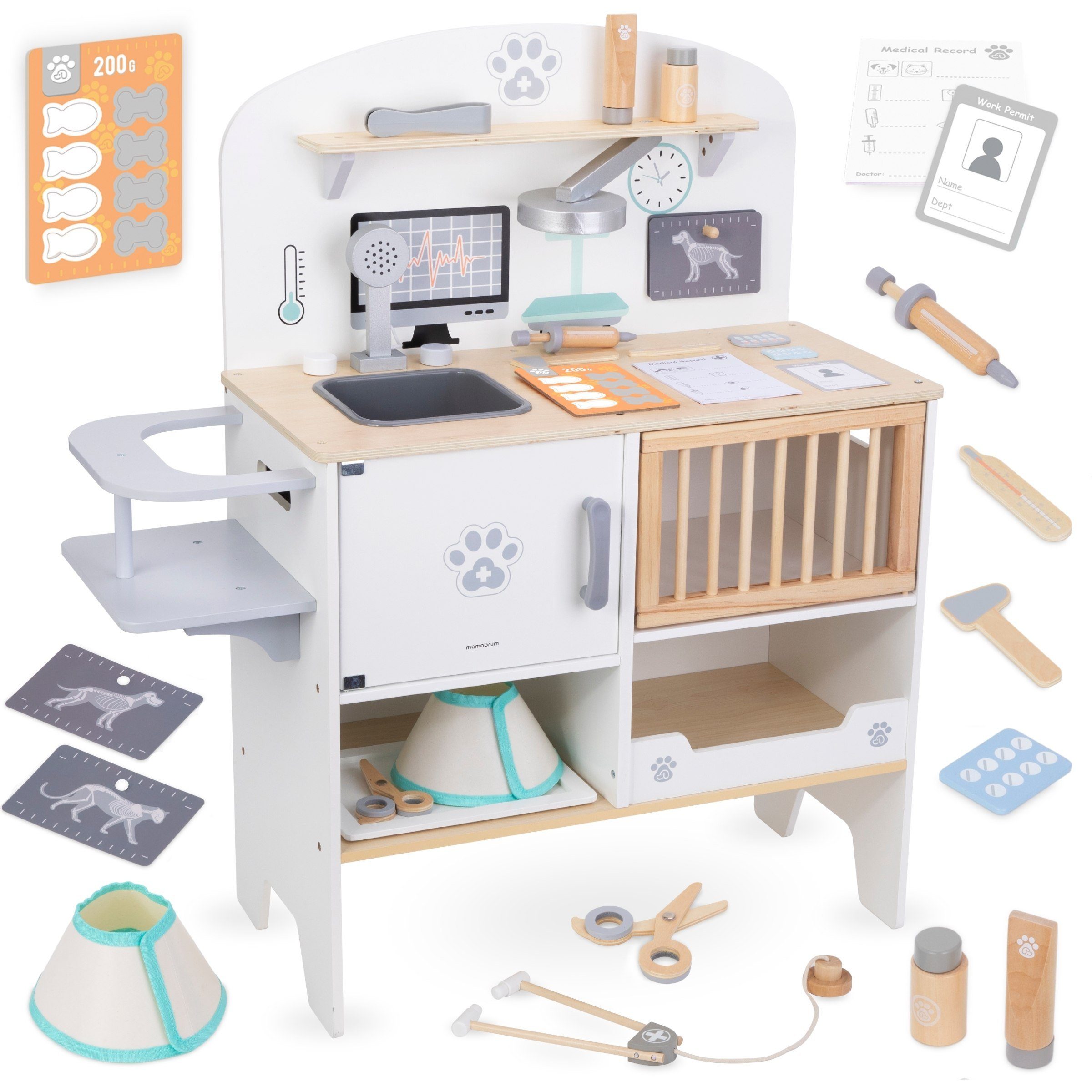 Mamabrum Spielzeug-Arztkoffer Tierarzt-Spielset aus Holz - Komplette Tierarztpraxis mit Zubehör