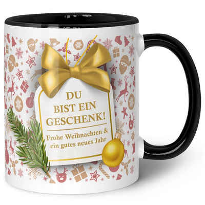 GRAVURZEILE Tasse mit Weihnachtsmotiv - Geschenke für Frauen & Männer zu Weihnachten, Spülmaschinenfest - Du bist ein Geschenk - Schwarz & Weiß