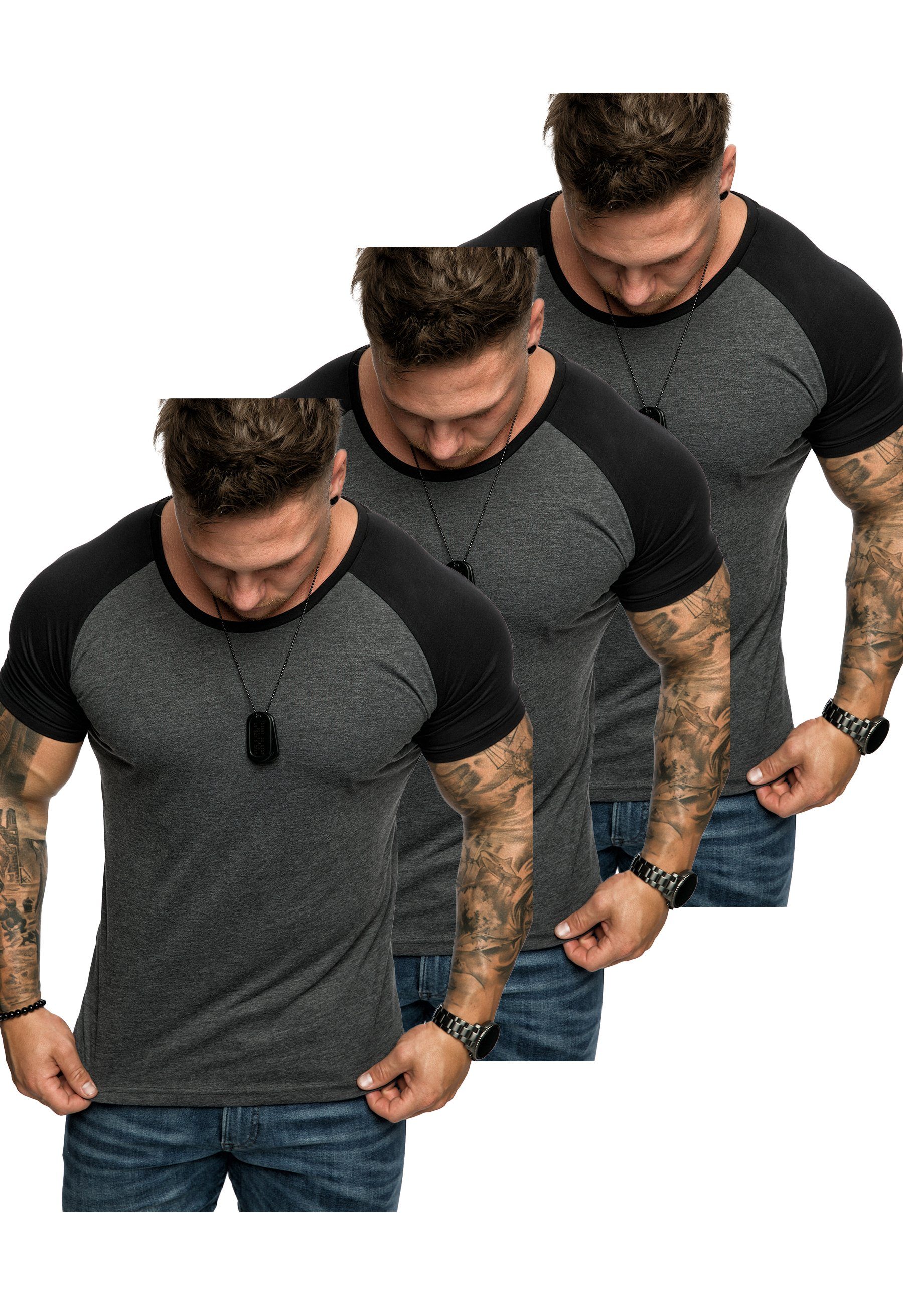Amaci&Sons T-Shirt 3. SALEM 3er-Pack T-Shirts (3er-Pack) Herren Basic Oversize Kontrast Raglan T-Shirt