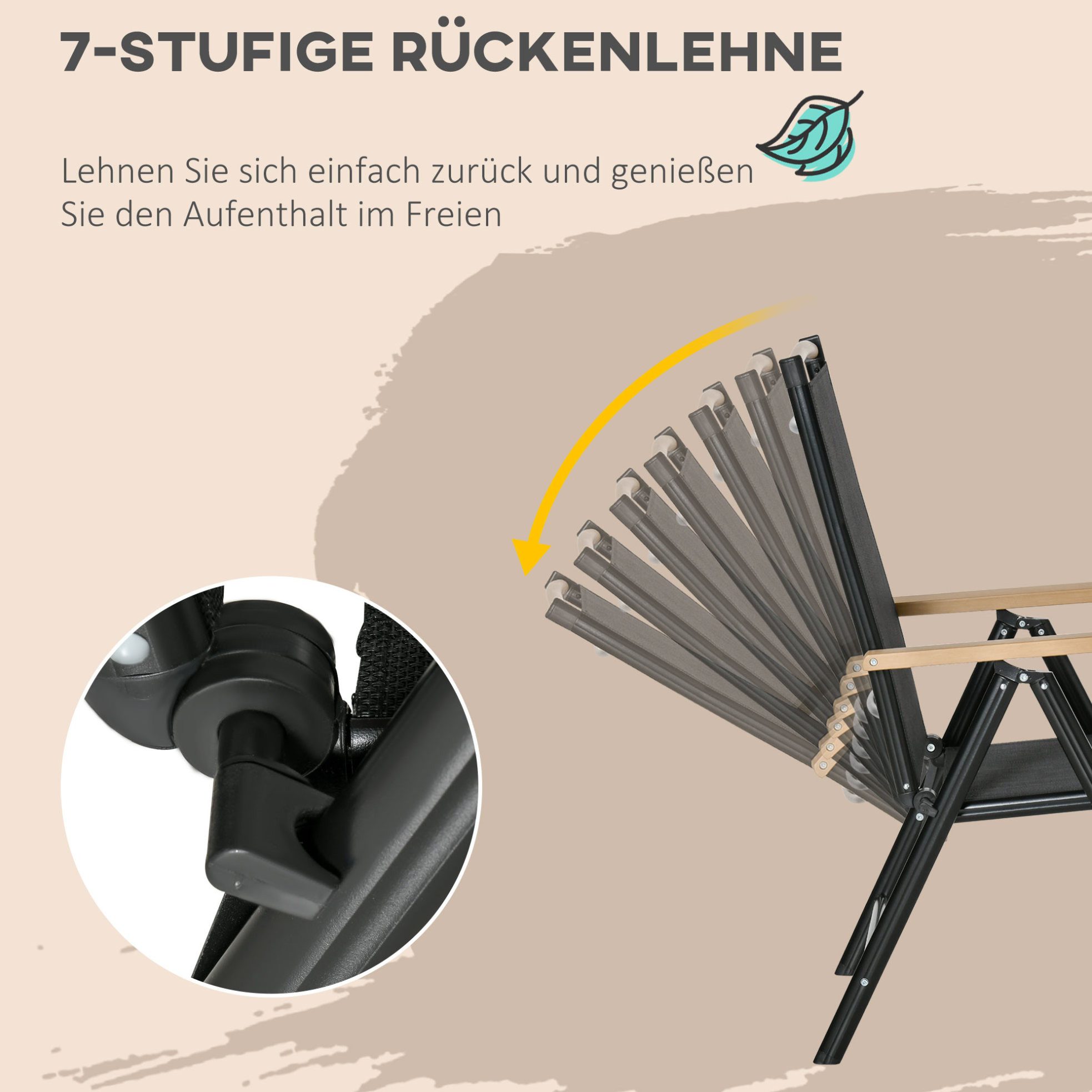 OKWISH Sitzgruppe 6‑tlg. klappbare Sitzgruppe in Schwarz aus Aluminium & Mesh, (Tisch 140x90x74 cm; Stuhl 55,5x68x109 cm, 7-tlg., Platzsparend faltbares Set für mehrere Personen, 1 Tisch + 6 Stühle), Gartenmöbel-Set & Sitzgarnitur für Partys, Grillabende & Terrasse