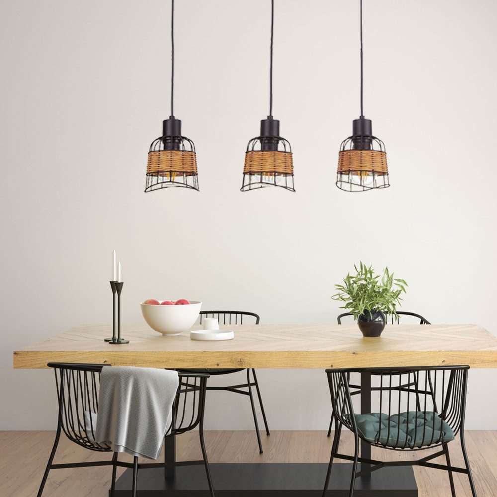 NOWA Hängeleuchte, Leuchtmittel nicht inklusive, Hängeleuchte Pendellampe Käfig-Design Rattan 3-Flammig