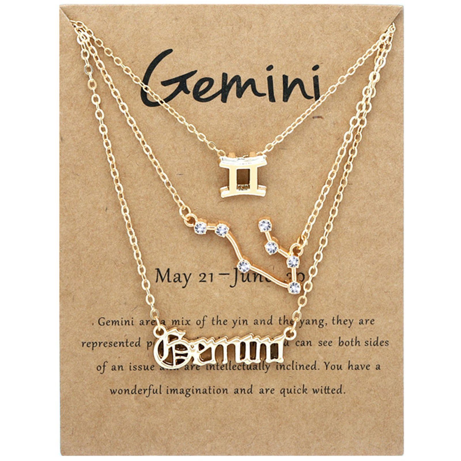 Blusmart Herzkette 3PCS 12 Zodiacs Für Alphabete Vintage Halskette Frauen Gemini Gold