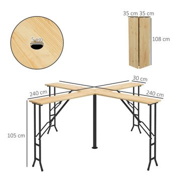 Outsunny Bierzeltgarnitur Bierzelttisch für 20 Personen, mit Schirmloch, (Stehtisch klappbar, 1-tlg., 105 cm Biertisch), bis 120 kg Belastbar, für Garten, Holz, Natur