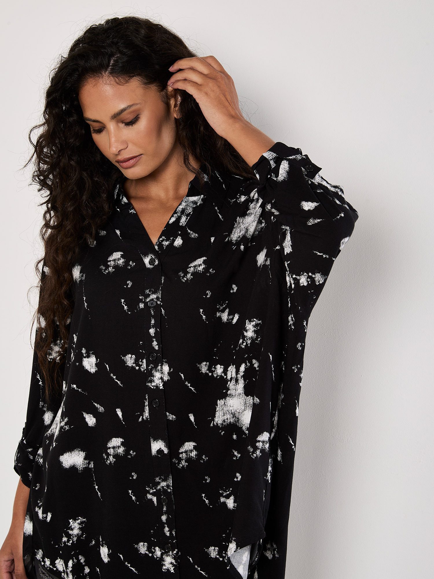 Apricot Tunikashirt Longshirt mit Wolkendruck