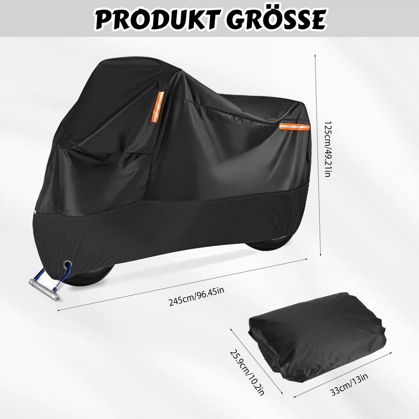 BlingBin Schutzplane Wasserdichte Motorrad Abdeckplane, Abdeckung Motorroller (1er Set, 1-St., Artikelmaße (L x B x H): 245*105*125cm), Motorrad Hülle L/XL/XXL/XXXL mit Reflexstreifen+Verriegelungslöchern