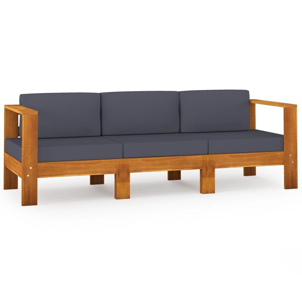 furnicato Loungesofa 3-Sitzer-Gartensofa mit Dunkelgrauen Auflagen Massivholz, 1 Teile