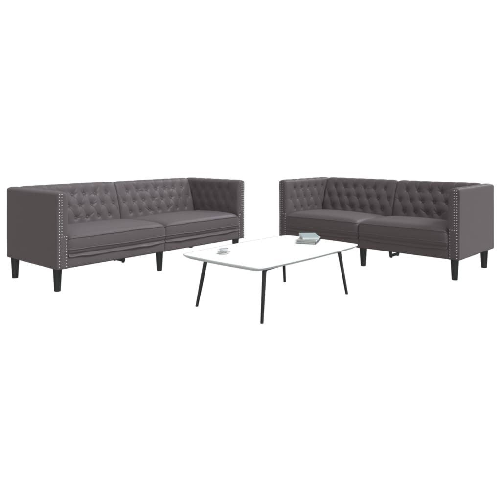 vidaXL Sofa 2-tlg. Chesterfield-Sofa-Set Grau Kunstleder günstig online kaufen