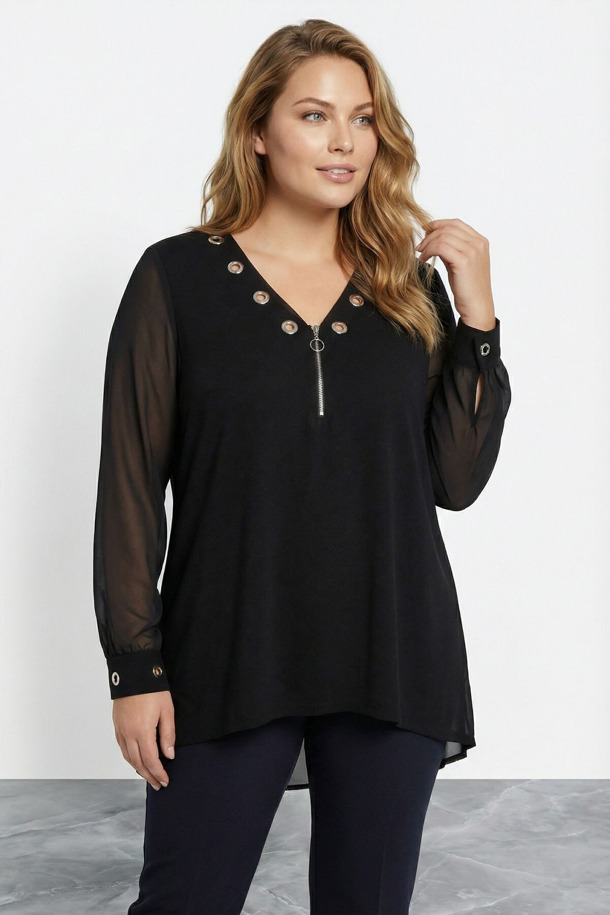 Stil Diva Blusentop Große Größen Schwarze Bluse mit Ärmeln 110880 günstig online kaufen