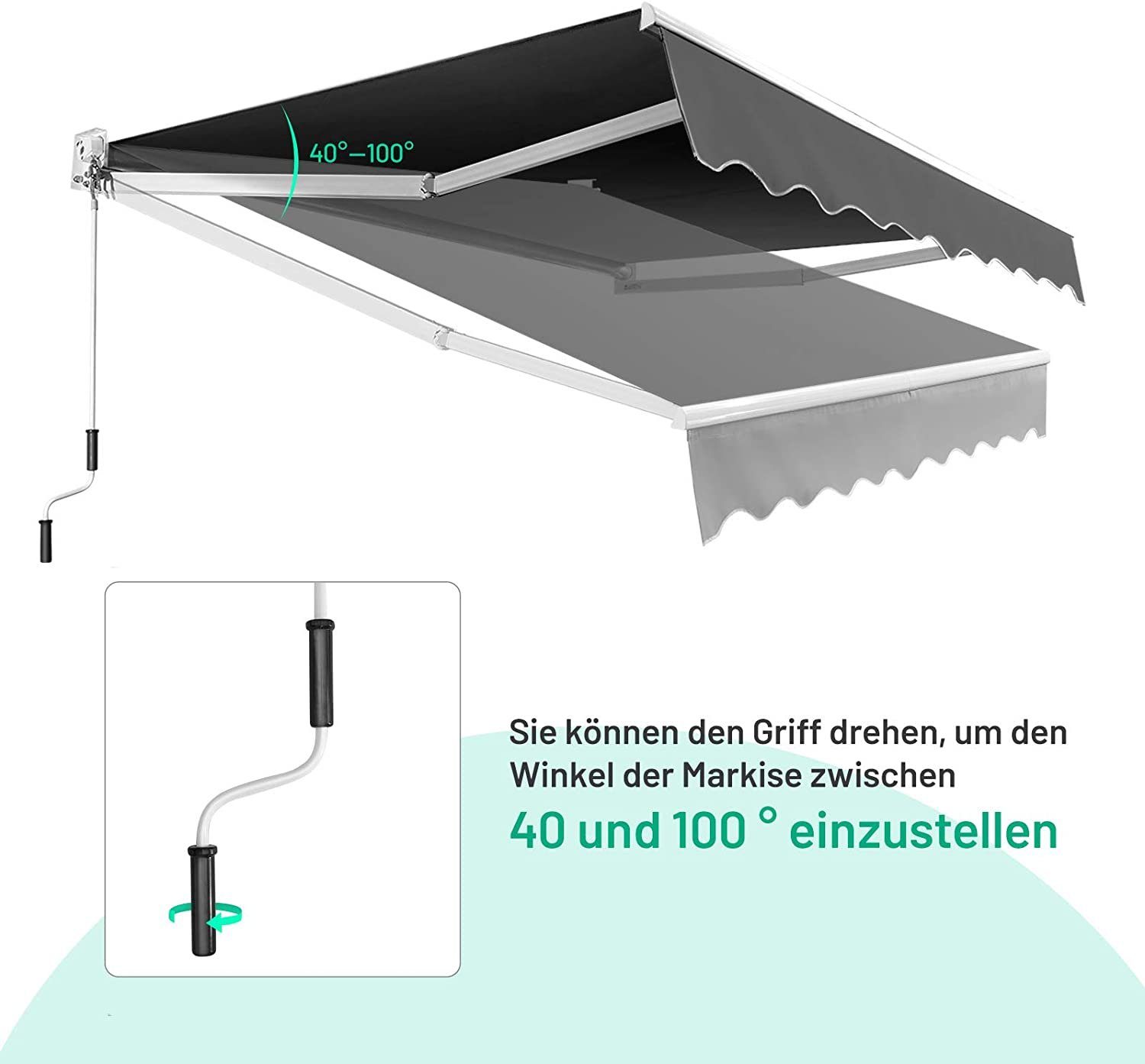 KOMFOTTEU Schutzdach Gelenkarmmarkise für Sonnenschutz & Regenschutz, aus Aluminium, 245x250 cm
