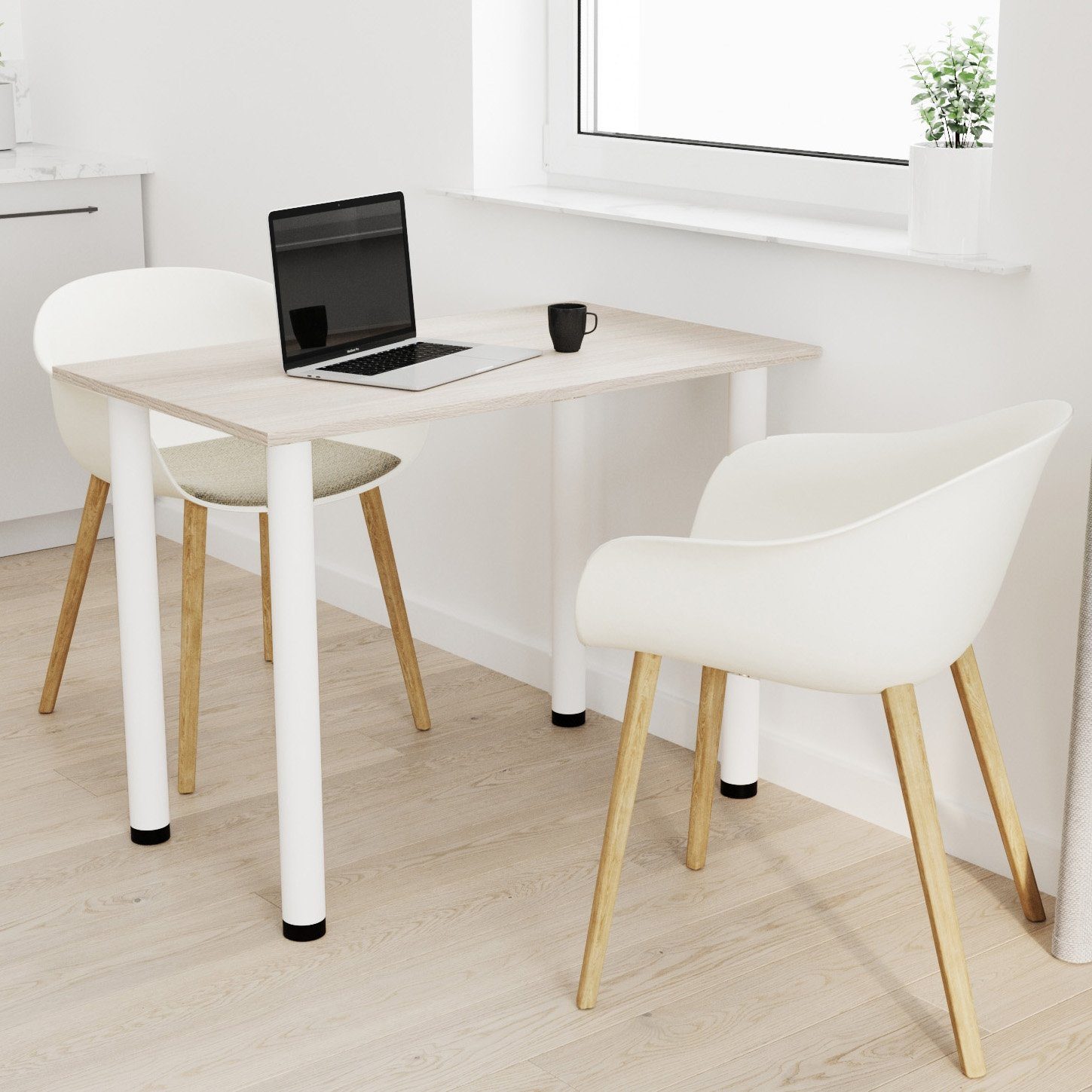 AKKE Esstisch, Esszimmertisch mit weißen Beinen Küchentisch Bürotisch 2mm PVC Rijeka Eiche
