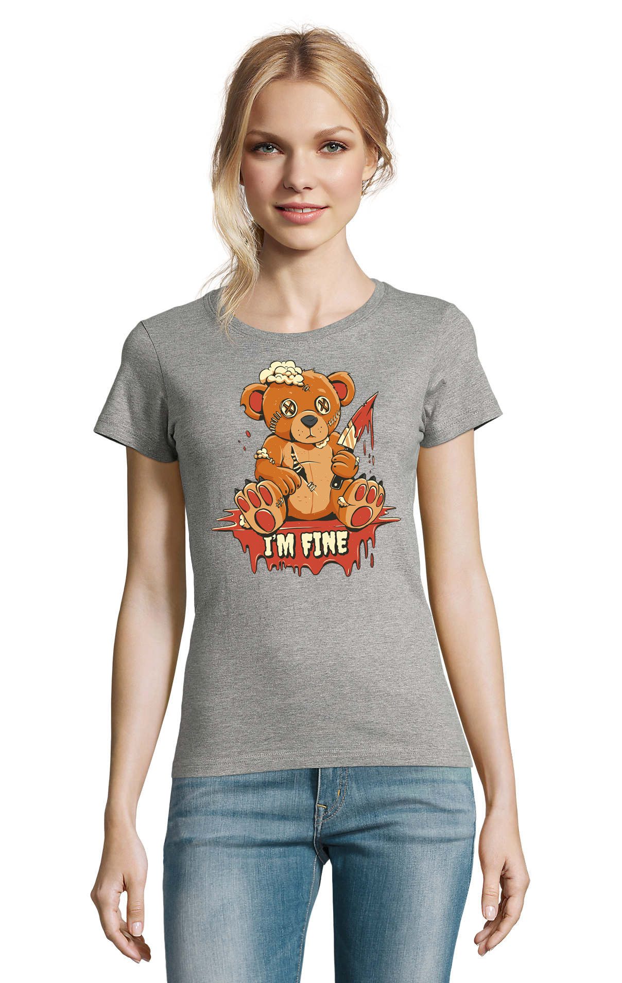 T-Shirt Im Fine Bärchie mir geht es gut Teddy Damen Logo Print