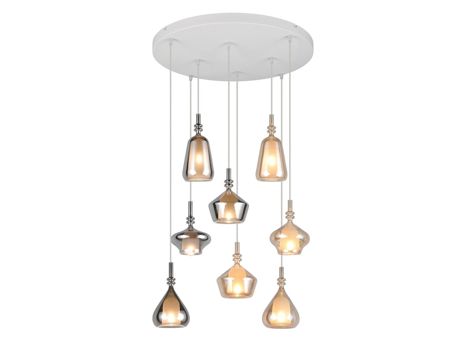 TRIO Leuchten LED Pendelleuchte 8-flammig Lampenschirme Glas Ø 72cm, Dimmfunktion, LED wechselbar, warmweiß, groß Cluster Hängelampe für hohe Decken Rauchglas hängend Treppenhaus