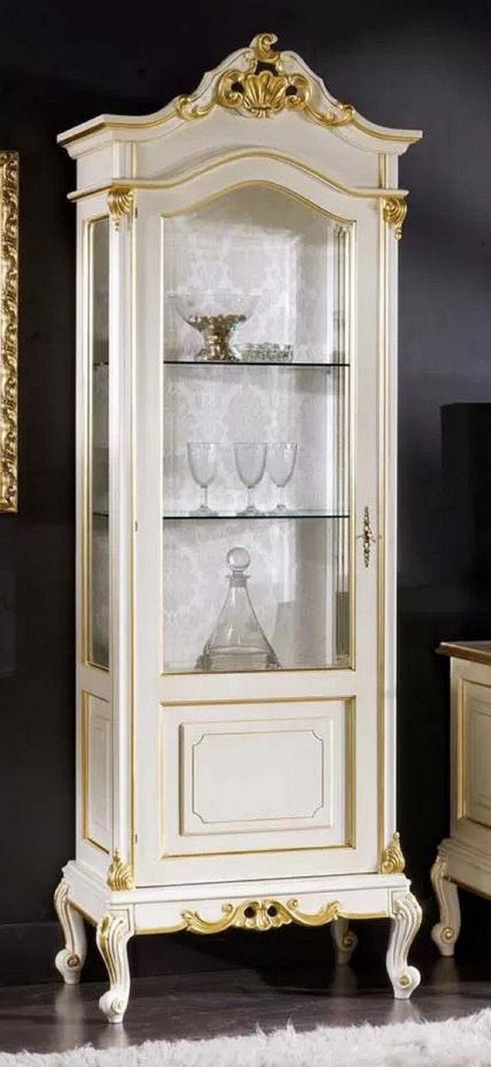 Casa Padrino Vitrine Luxus Barock Vitrine Weiß / Gold - Handgefertigter Massivholz Vitrinenschrank mit Tür - Prunkvolle Barock Möbel - Luxus Qualität - Made in Italy