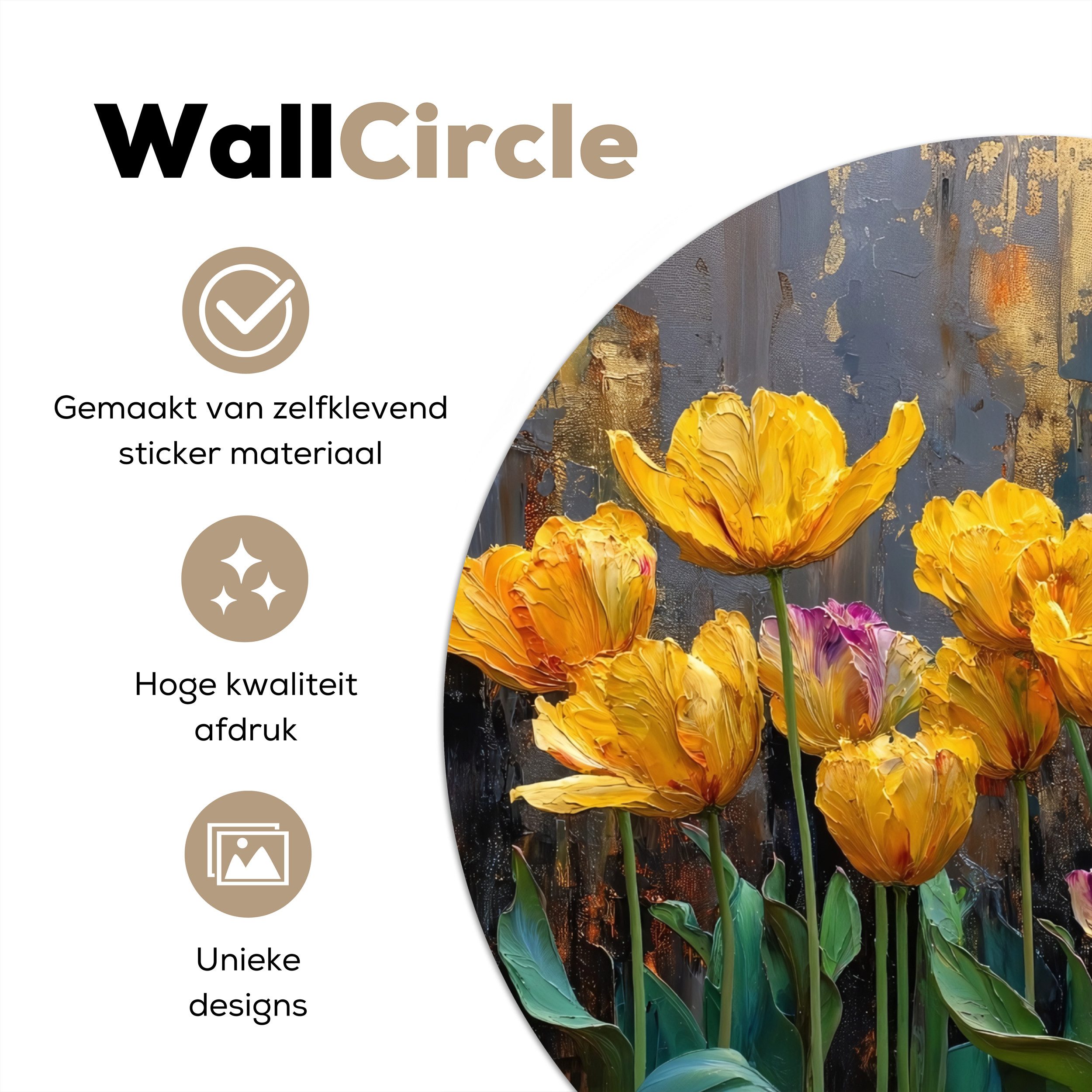 MuchoWow Wandsticker Tulpen - Gelb - Pinselstriche - Abstrakt (1 St), Wandtattoo Selbstklebend, Wohnzimmer Deko Aufkleber, 30x30 cm