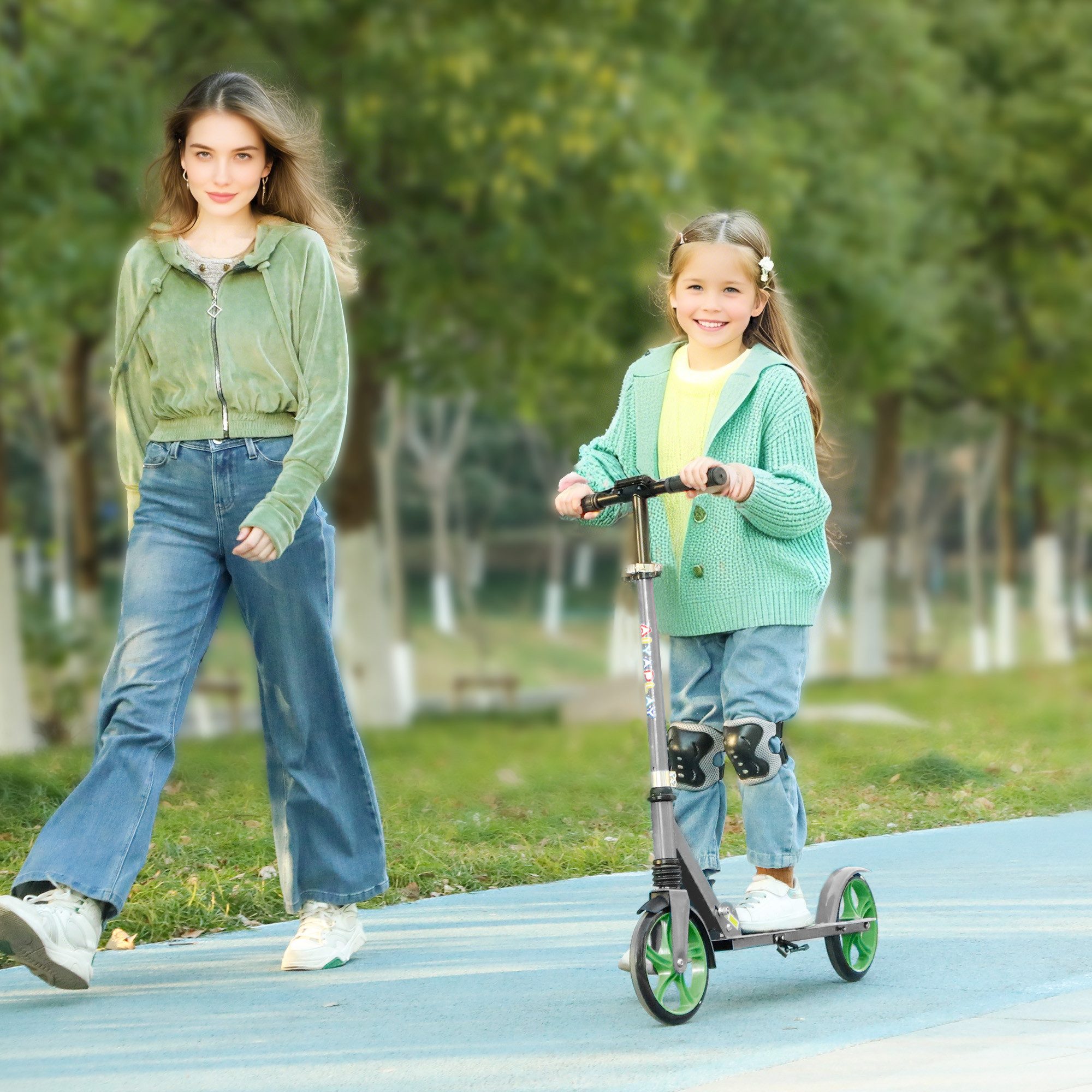 AIYAPLAY Scooter Kinderroller, faltbarer Tretroller mit verstellbarem Lenker, (Geschenk für 6–12-Jährige), Geschenk für 6–12-Jährige, grün
