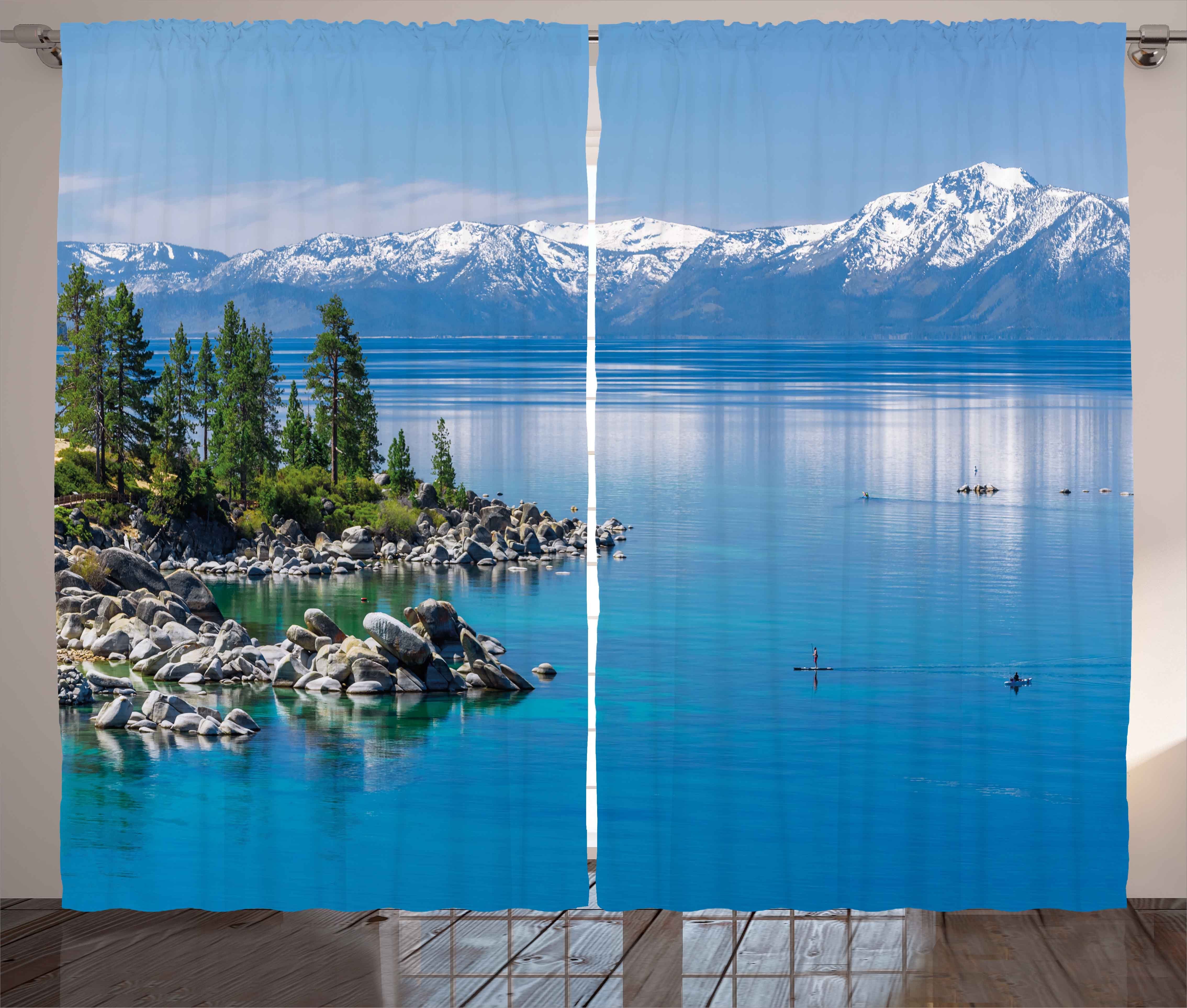 Gardine Schlafzimmer Kräuselband Vorhang mit Schlaufen und Haken, Abakuhaus, Landschaft Blue Water Lake Tahoe